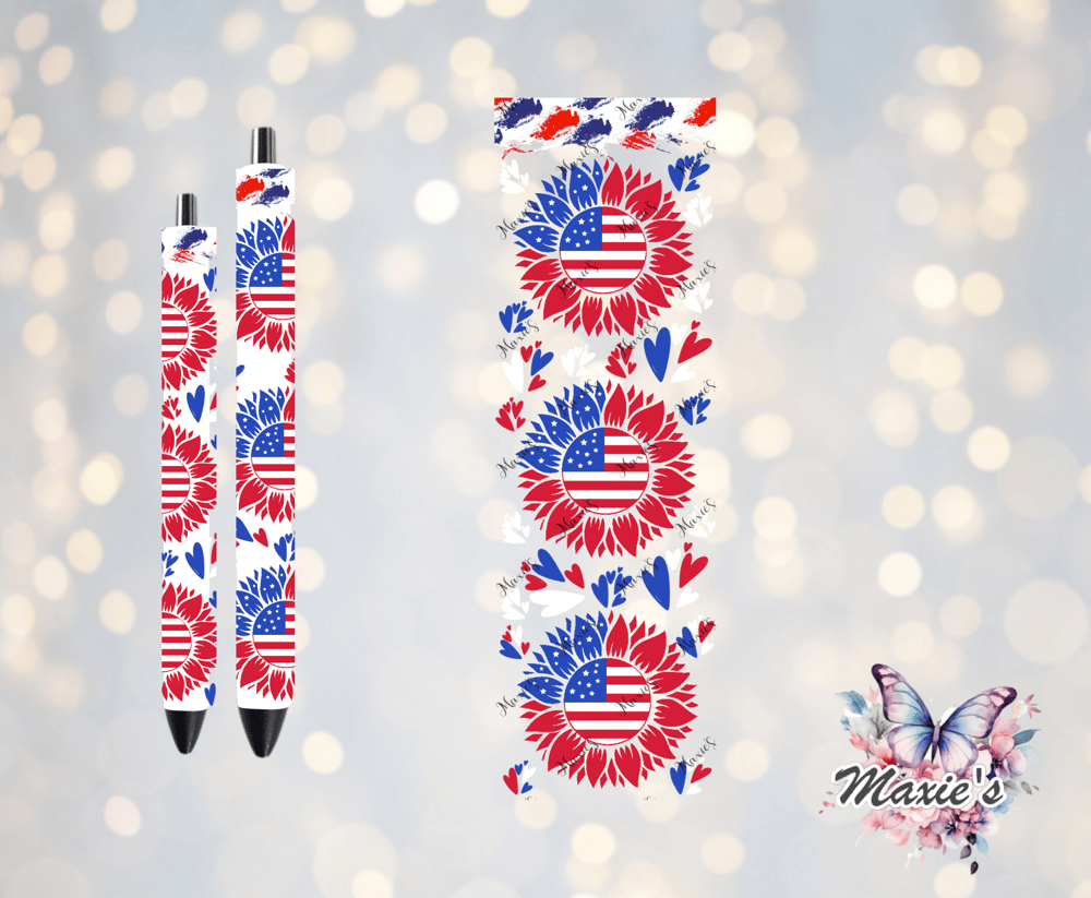 American Flag Theme Sunflower π» UVDTF Pen Wrap / Bookmark Decal