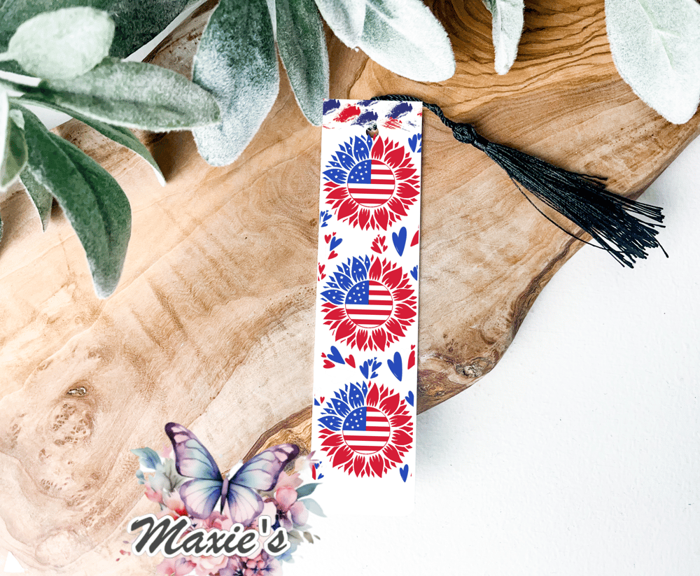 American Flag Theme Sunflower π» UVDTF Pen Wrap / Bookmark Decal