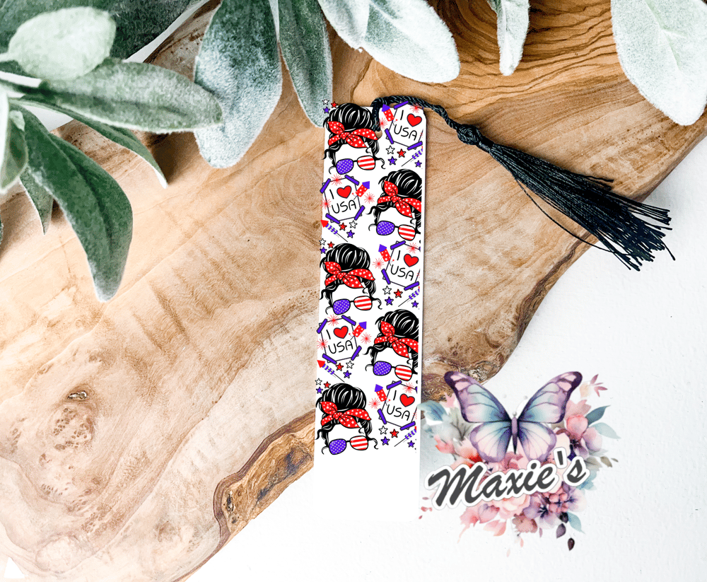 I ❤️ USA Messy Bun Lady Theme UVDTF Pen Wrap/ Bookmark Decal