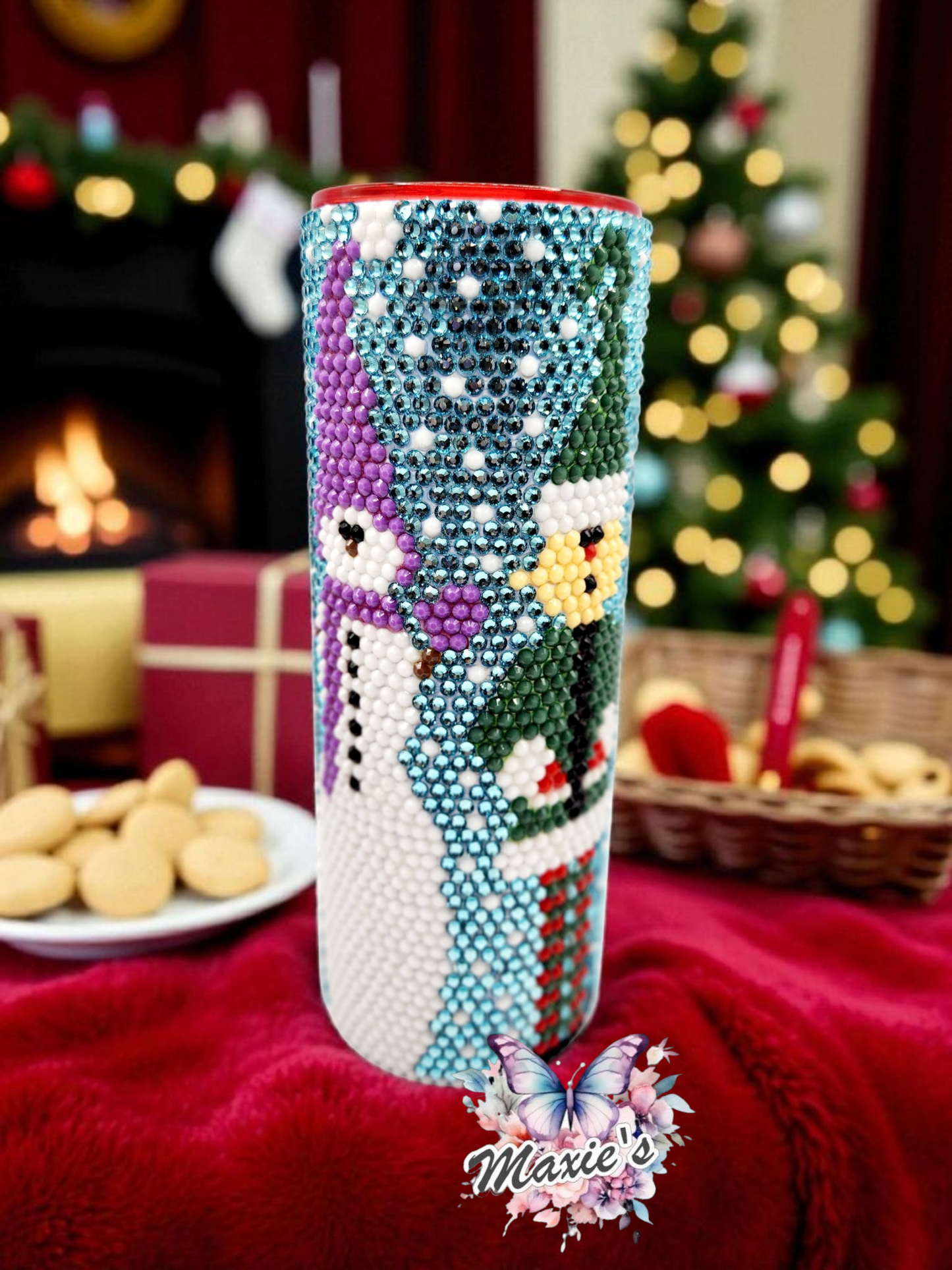 Hello Christmas Crew š Rhinestone Blinged 20oz. Skinny Tumbler