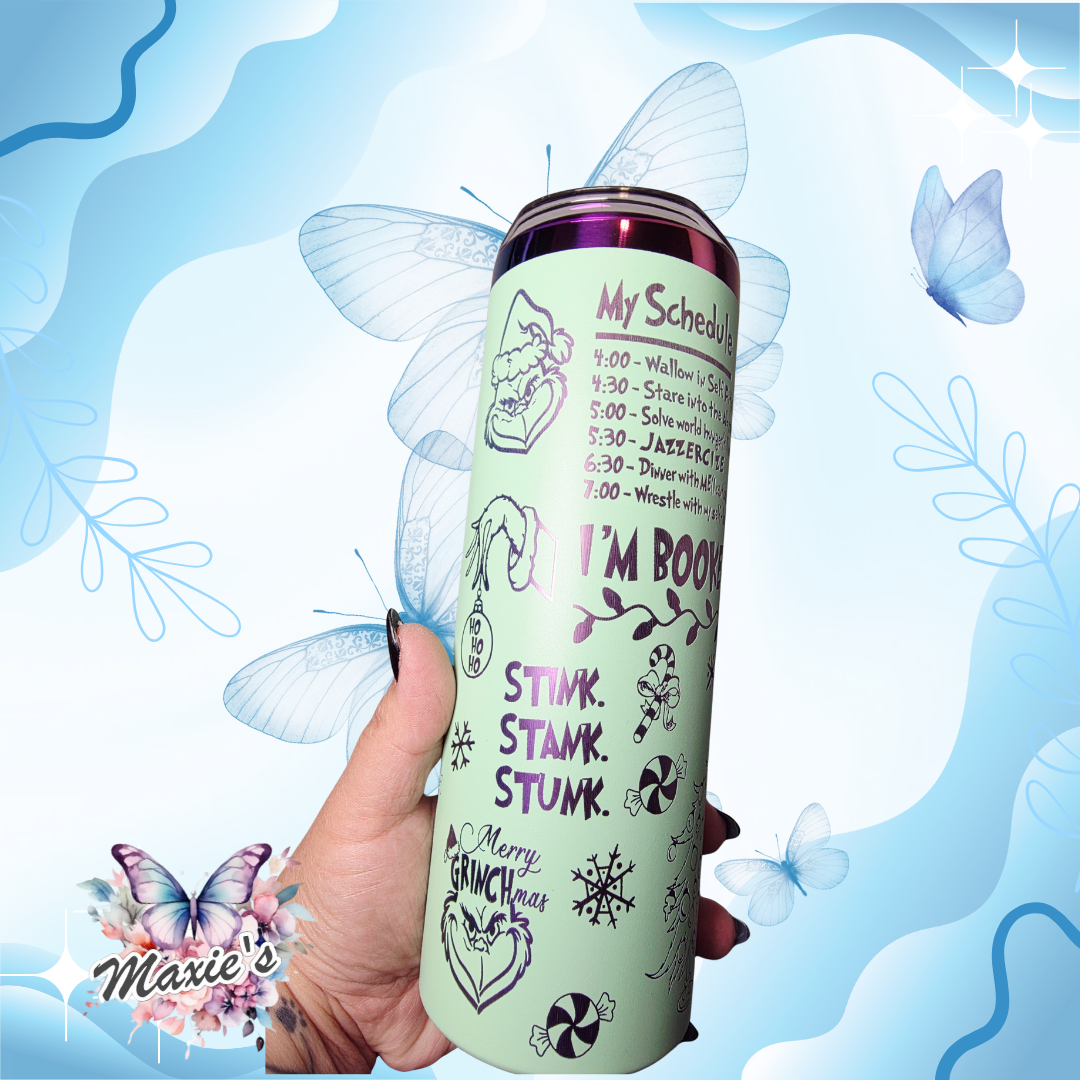 Feeling Extra Grinchy Today Graphic Design 20oz. Laser Engraved Skinny Tumbler