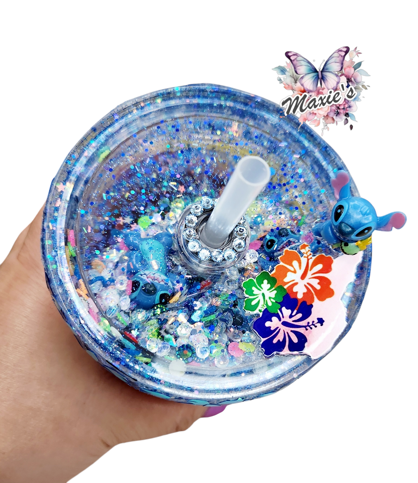 Aloha Stitch Water Splashed Graphic Design 24oz. Tumblr with Shaker Lid