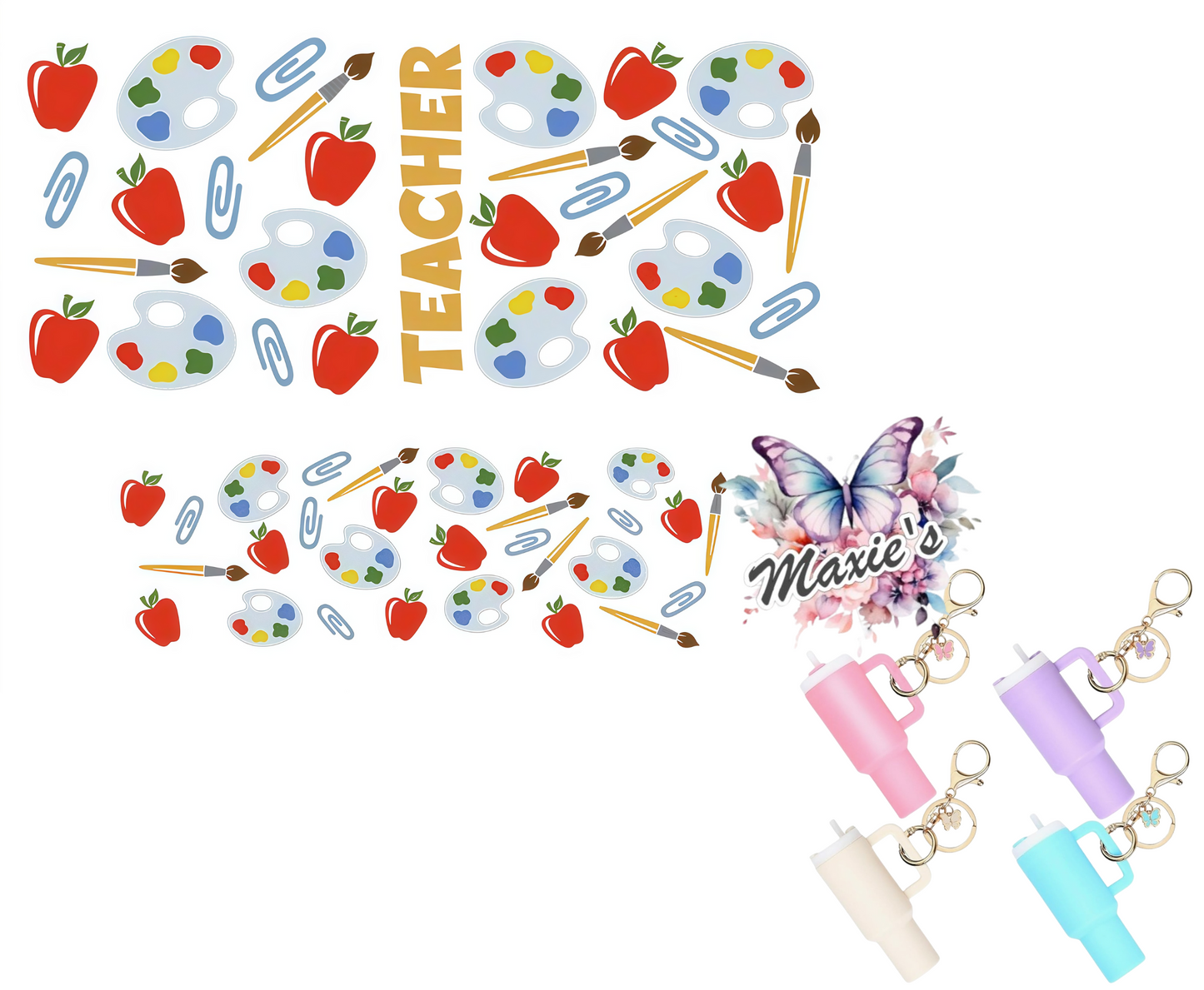 Teacher Theme UVDTF Mini Stanley Tumblr Keychain Decal