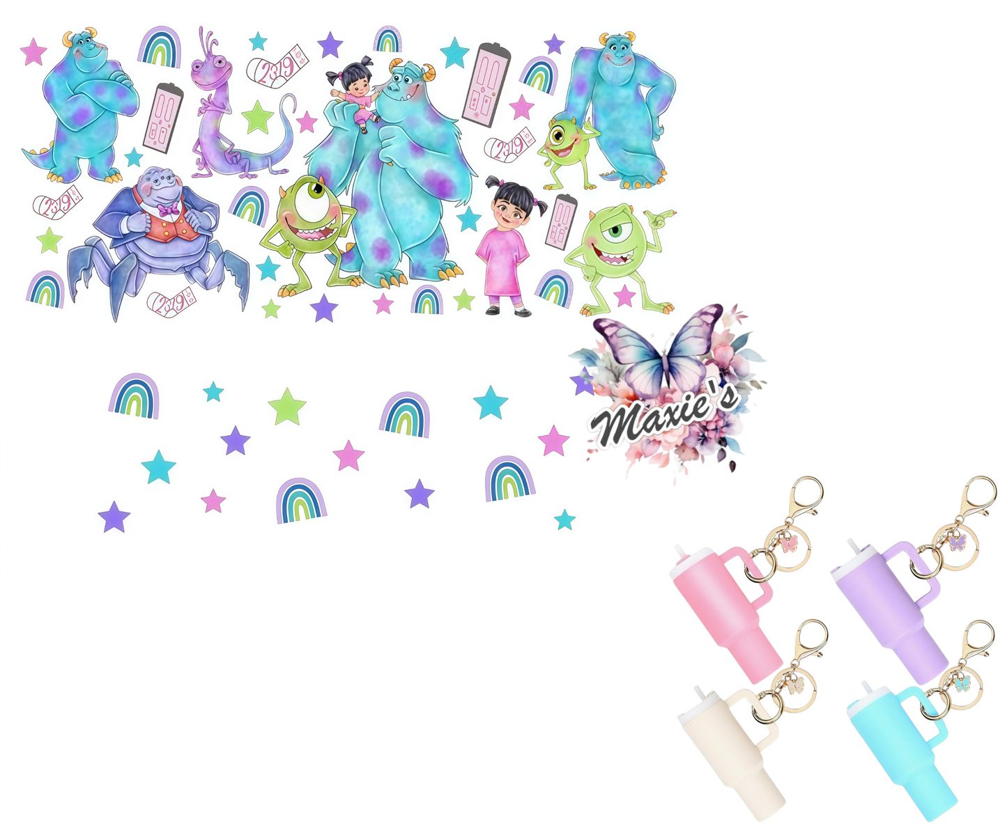 Monster Inc, Movie Characters Graphic Design UVDTF Mini Stanley Tumblr Keychain Decal