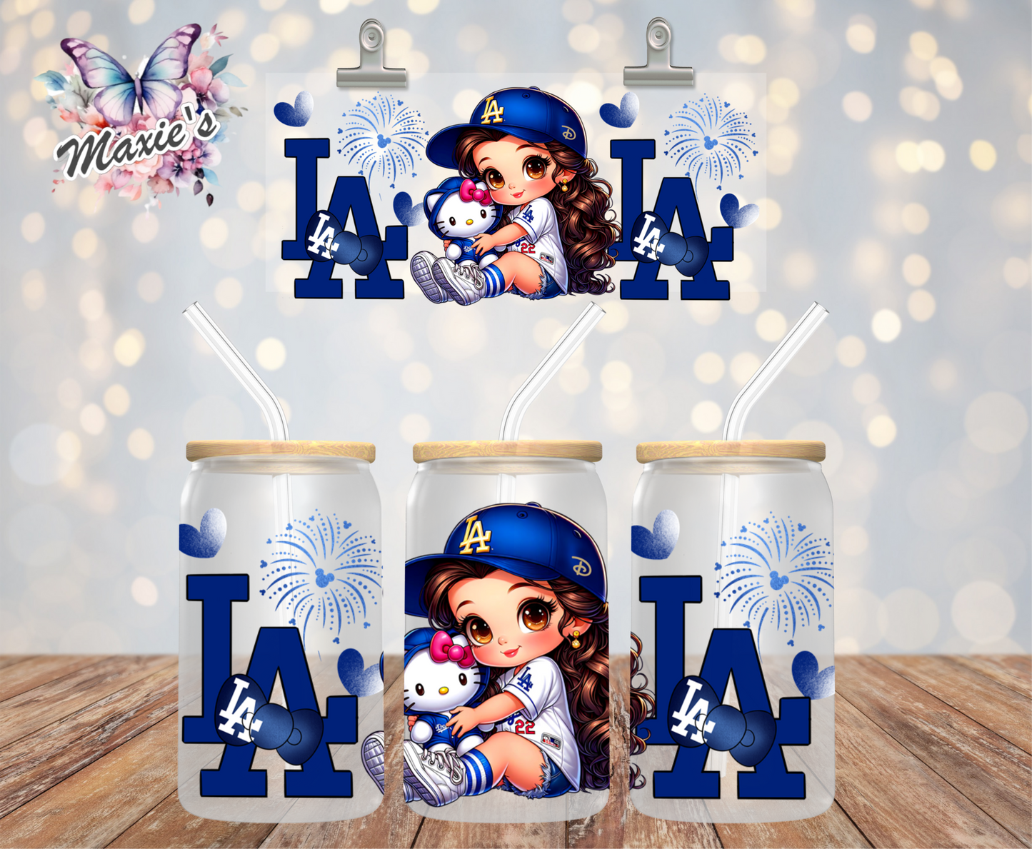 L.A. Baseball Team Girl & Hello-Kitty Graphic Design 16oz. UVDTF Cup Wrap