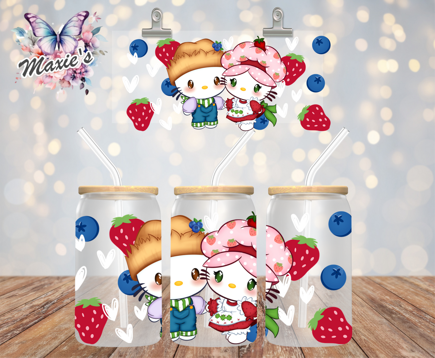 Berry Kitty Couple Graphic Design 16oz. UVDTF Cup Wrap