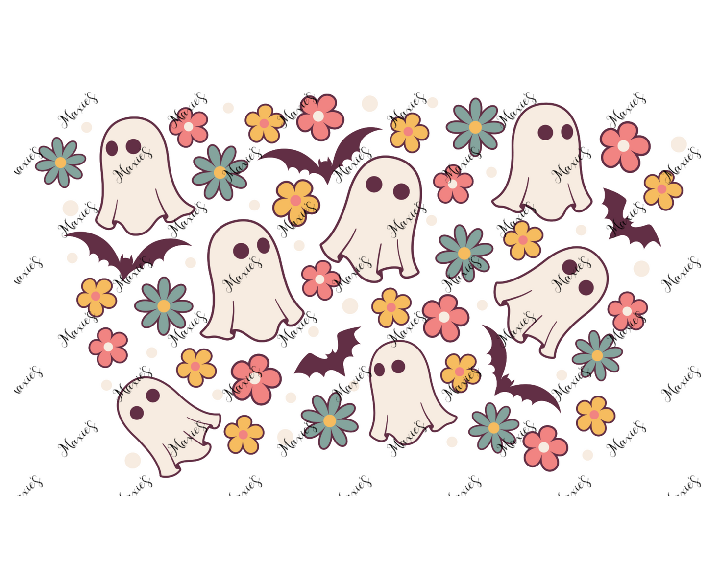 (NO Hole) Floral Ghosts š» Theme 24oz. UVDTF Tumblr Wrap