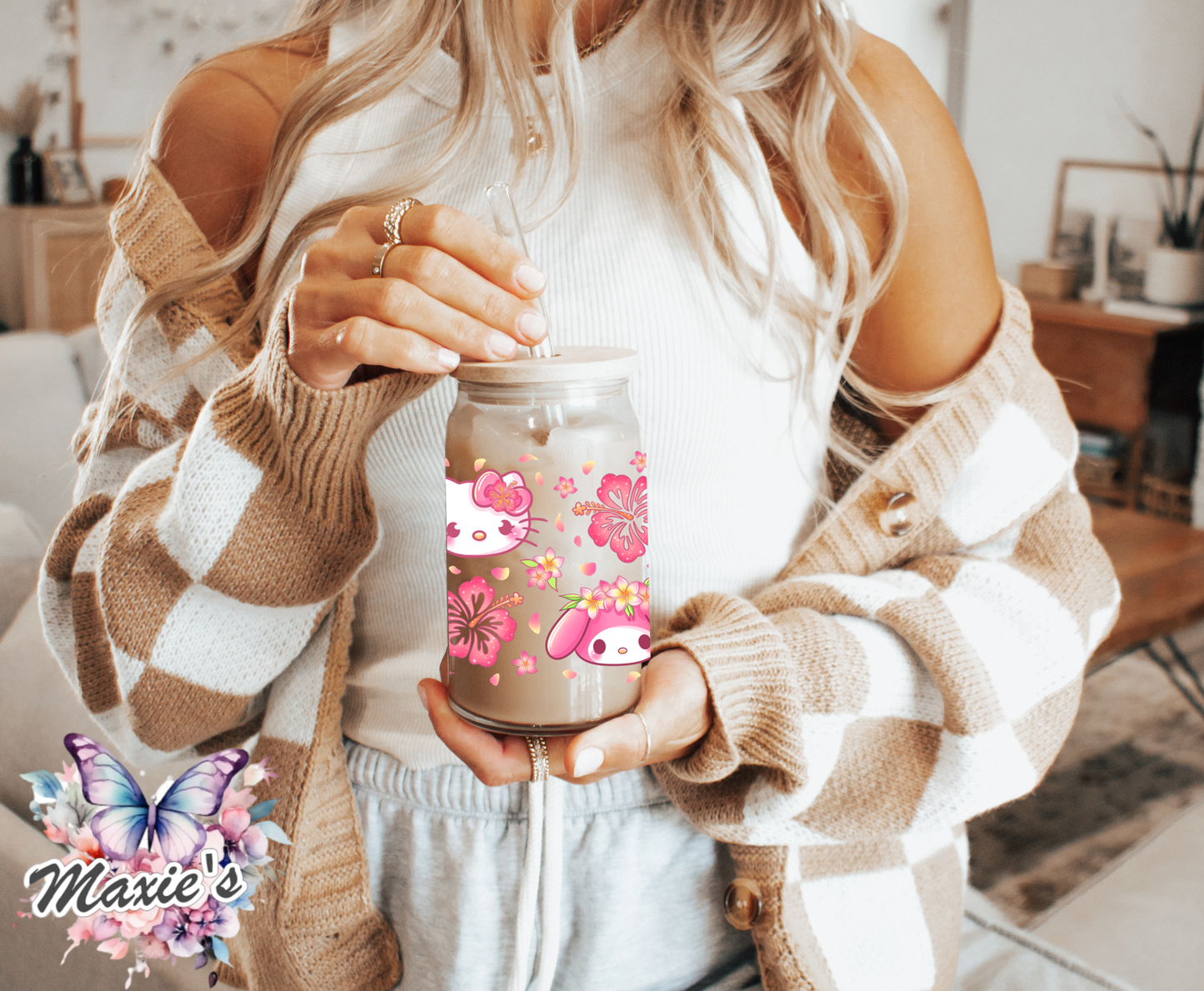 Hibiscus ๐บ Floral Kitty & Friends Graphic Design 16oz. UVDTF Cup Wrap