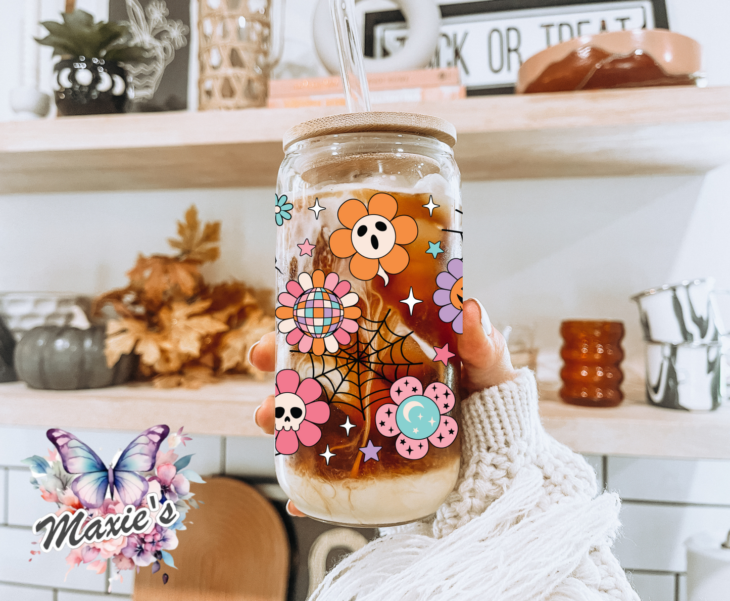 ✨Double-Sided✨ Spooky Halloween Flowers Graphic Design 16oz. UVDTF Cup Wrap