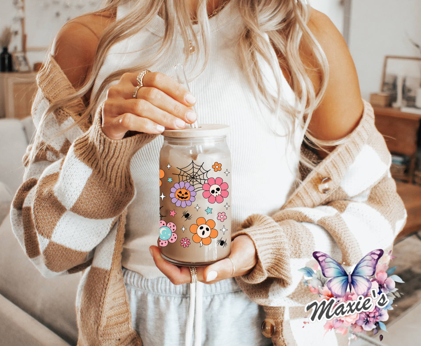 ✨Double-Sided✨ Spooky Halloween Flowers Graphic Design 16oz. UVDTF Cup Wrap