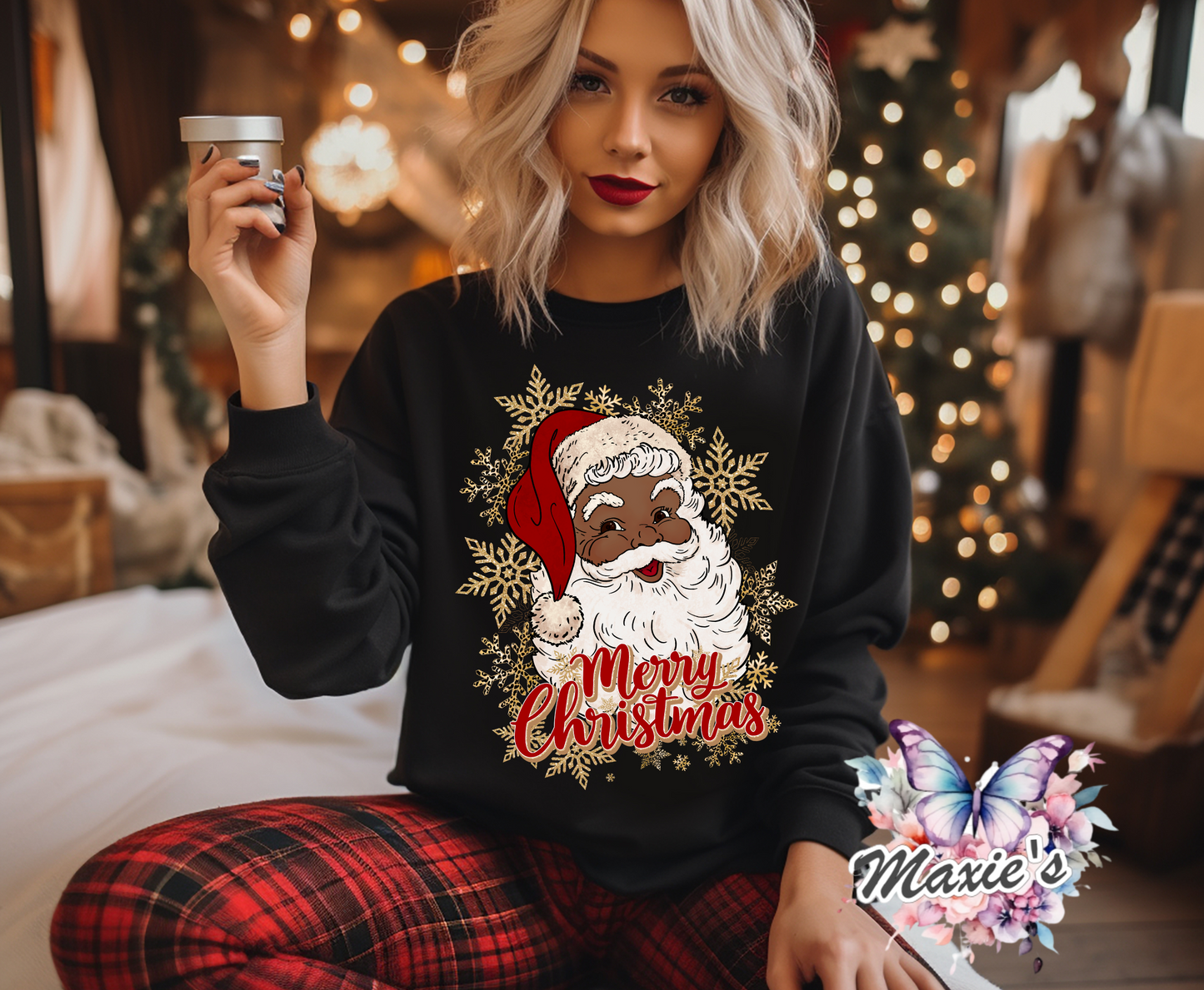 Golden Snow ❄️ Red Wording Merry Santa Graphic Design DTF Transfer Print