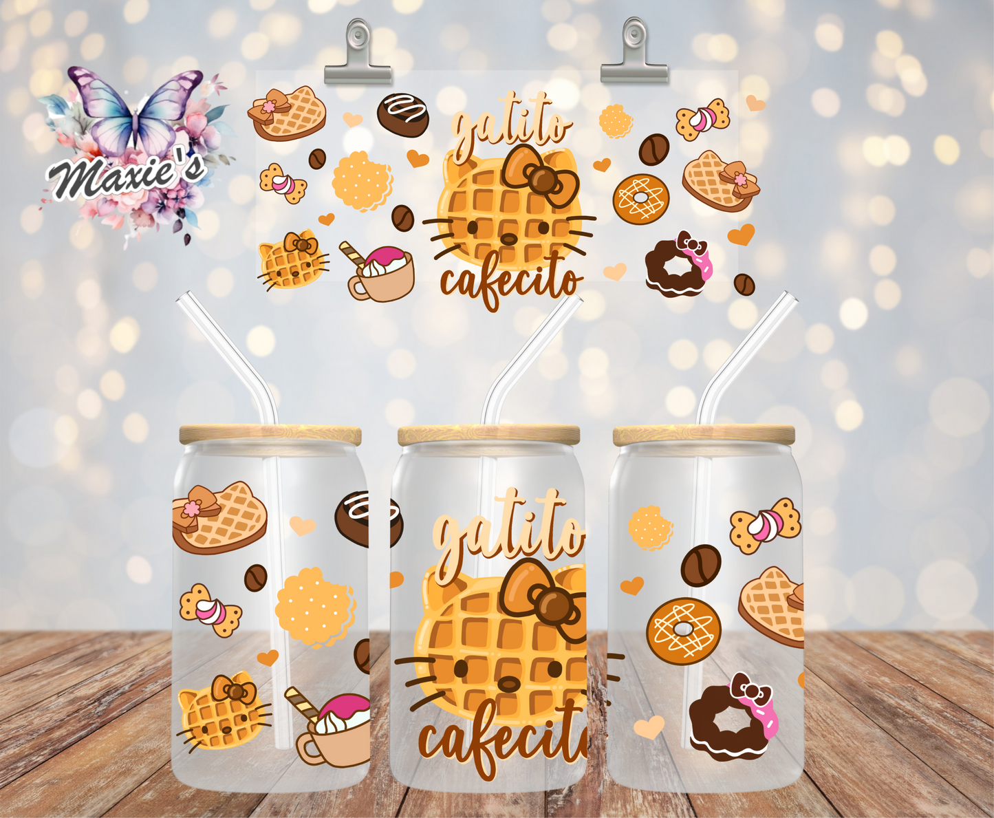 Waffle ๐ง Kitty Cafecito Graphic Design 16oz. UVDTF Cup Wrap