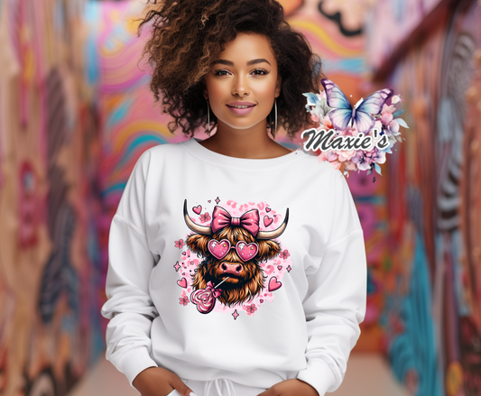 Lollipop Highlander Cow Valentine Theme DTF Transfer Print