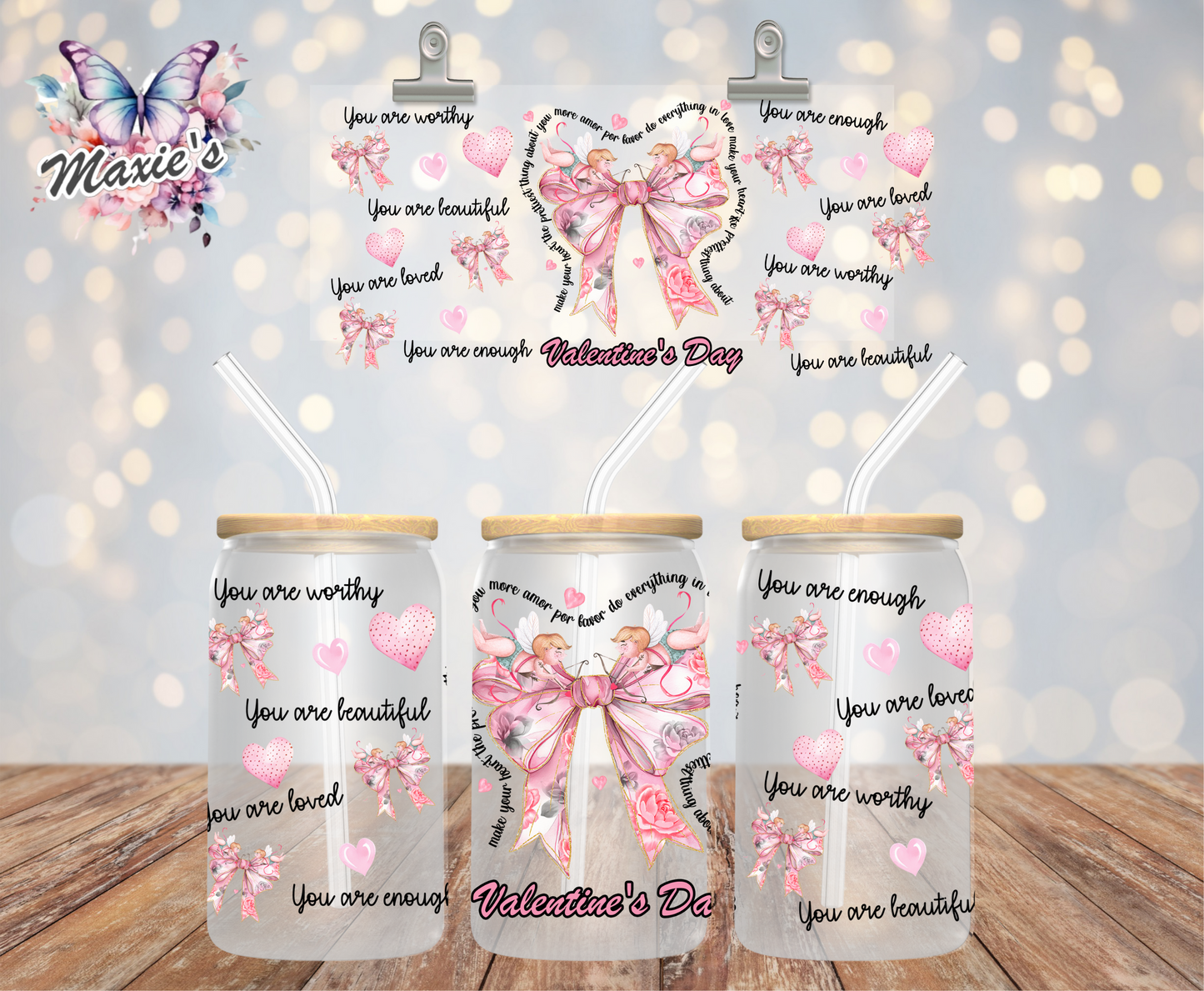 ✨Double-Sided✨ Valentine's Day Cupid Coquette Theme 16oz. UVDTF Cup Wrap