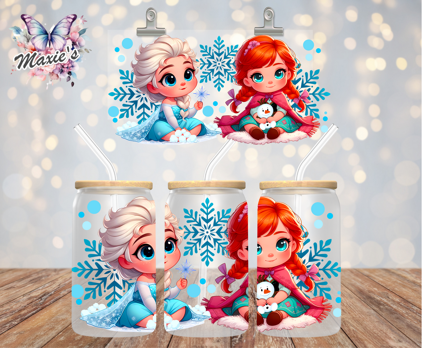 ✨️Double-Sided✨️ Elsa & Anna Graphic Design 16oz. UVDTF Cup Wrap