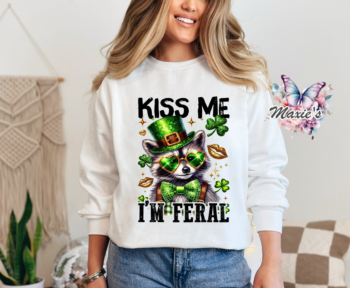 Kiss π Me! I'm Feral π¦ Funny St. Patrick Theme DTF Transfer Print
