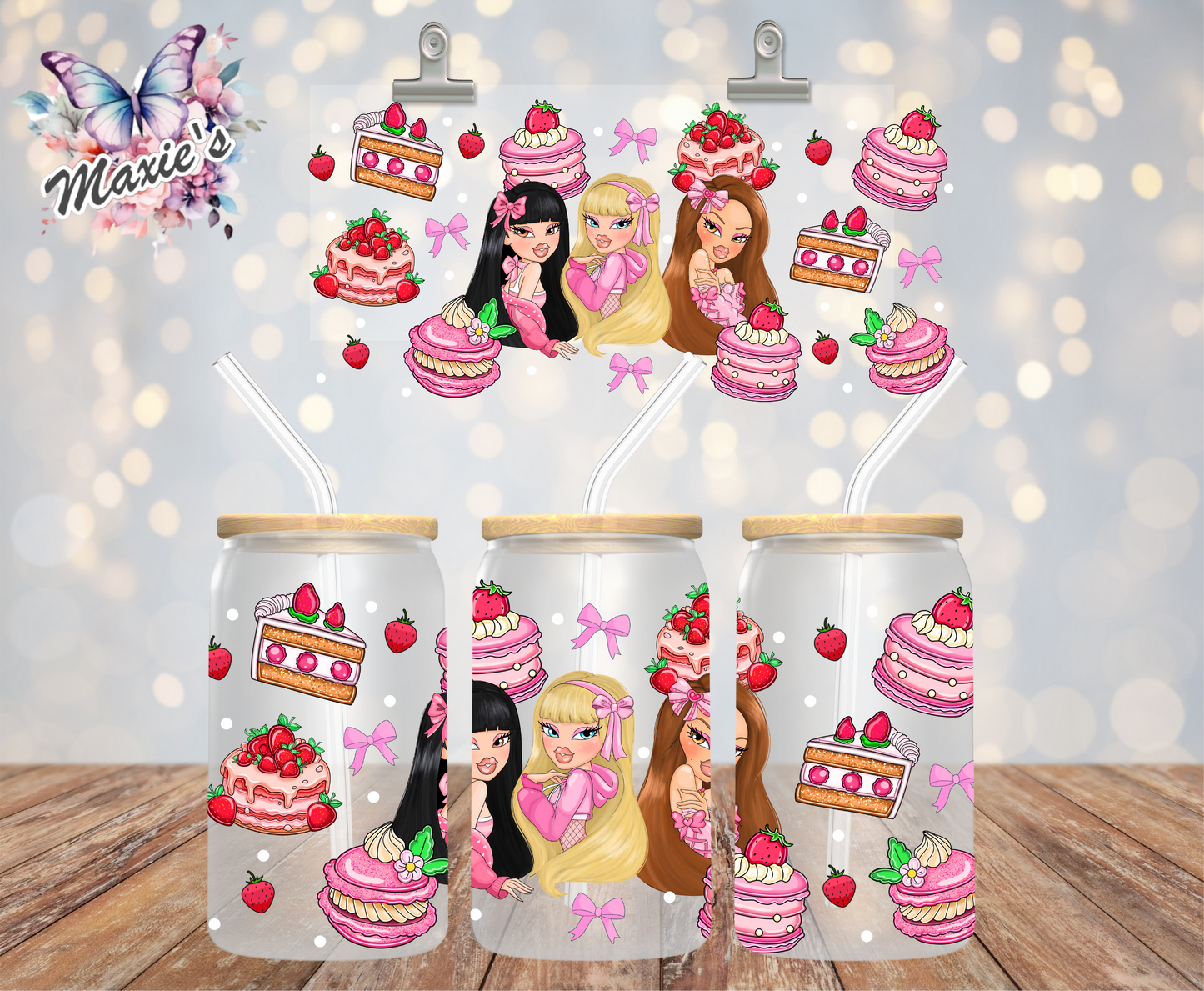 ✨️Double-Sided✨️ Strawberry Shortcake Style Bratz Girls Graphic Design 16oz. UVDTF Cup Wrap
