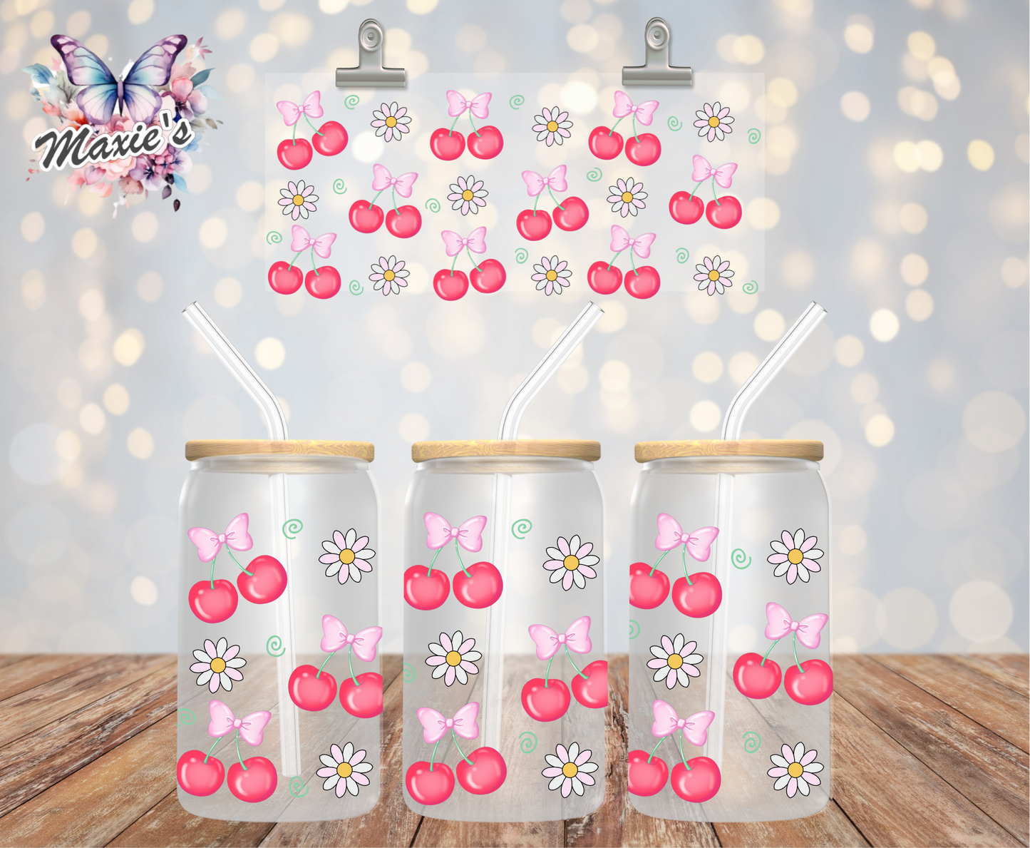 Daisy & Cherries π Theme 16oz. UVDTF Cup Wrap