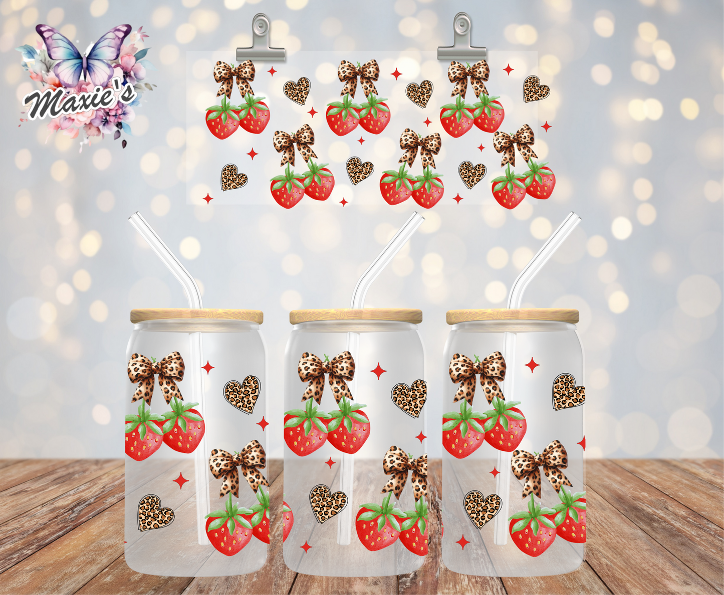 Leopard Hearts & Strawberries π Theme 16oz. UVDTF Cup Wrap