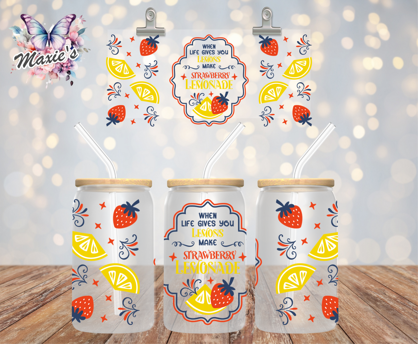 When Life Gives You Lemon, Make Strawberry Lemonade ππ Graphic Design 16oz. UVDTF Cup Wrap