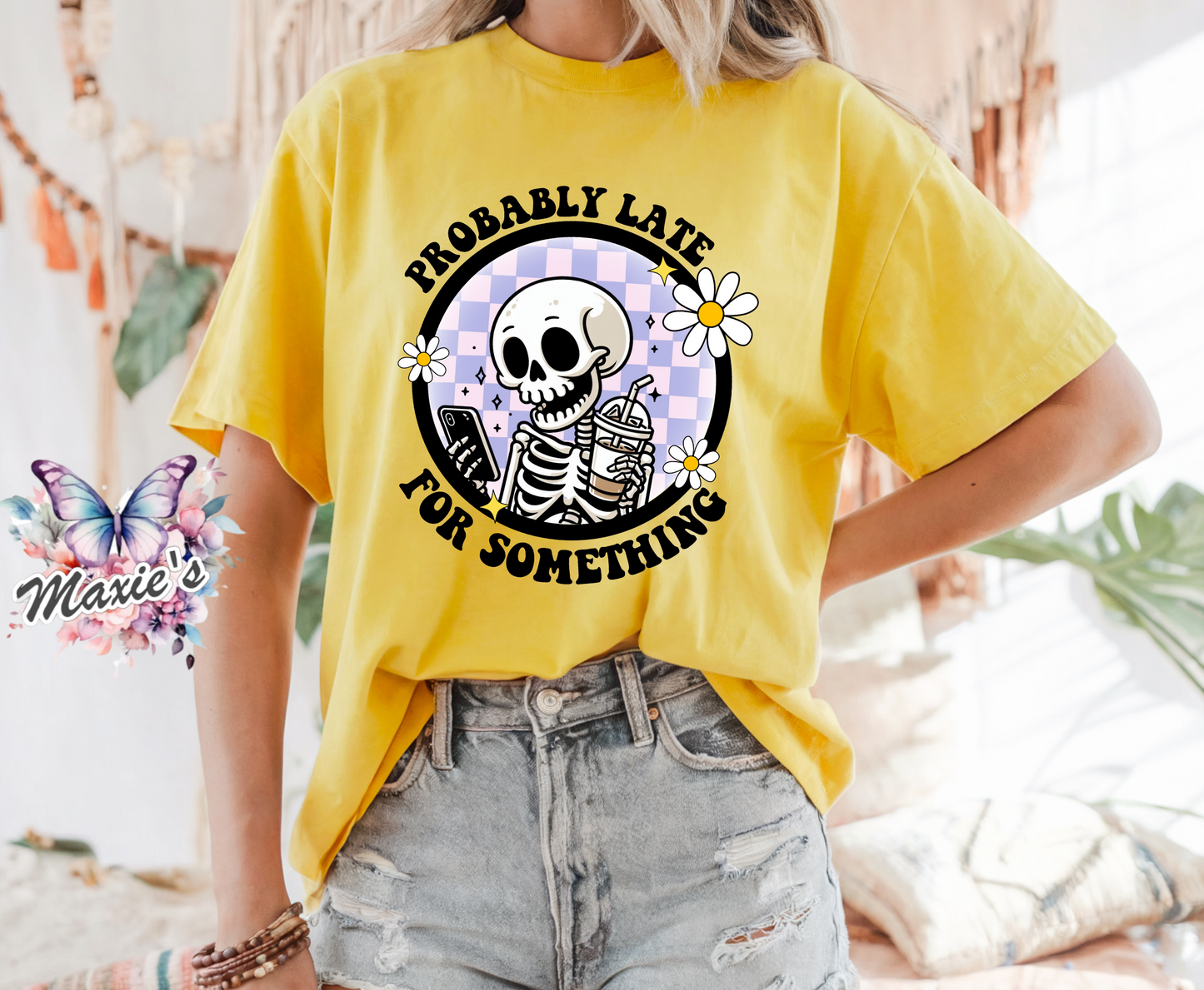Probably Late For Something Funny Skeleton Graphic Design DTF Transfer Print