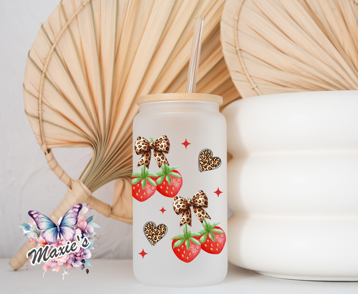 Leopard Hearts & Strawberries π Theme 16oz. UVDTF Cup Wrap