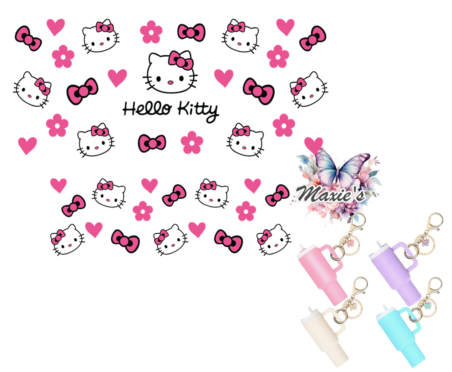 Hello-Kitty & Bows Graphic Design UVDTF Mini Tumblr Keychain Decal