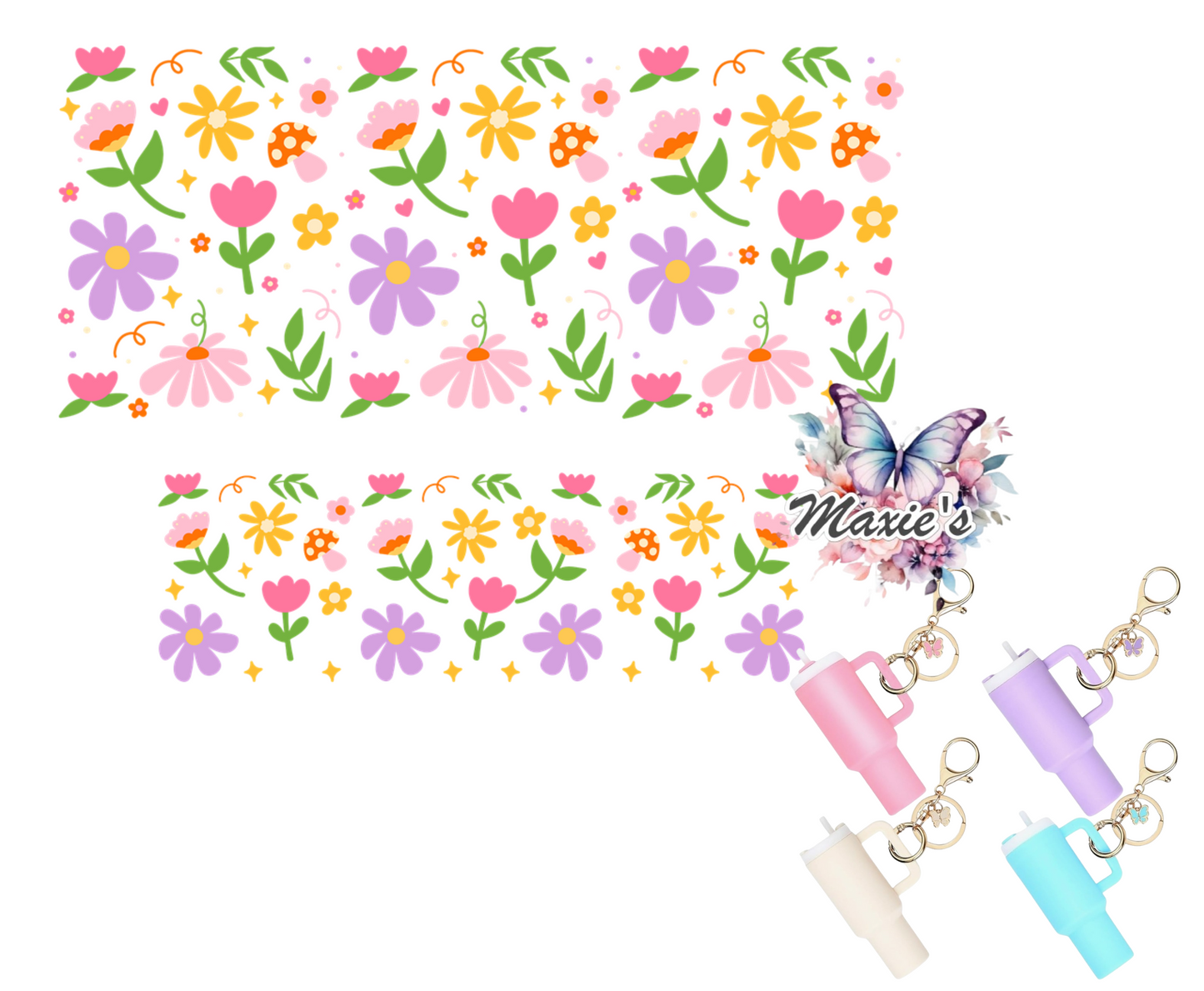 Floral Theme UVDTF Mini Tumbler keychain Decal