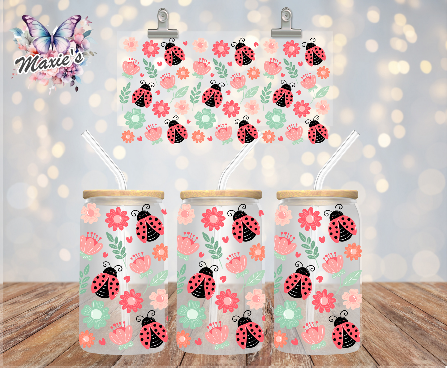 Spring Floral Lady Bugs Graphic Design 16oz. UVDTF Cup Wrap