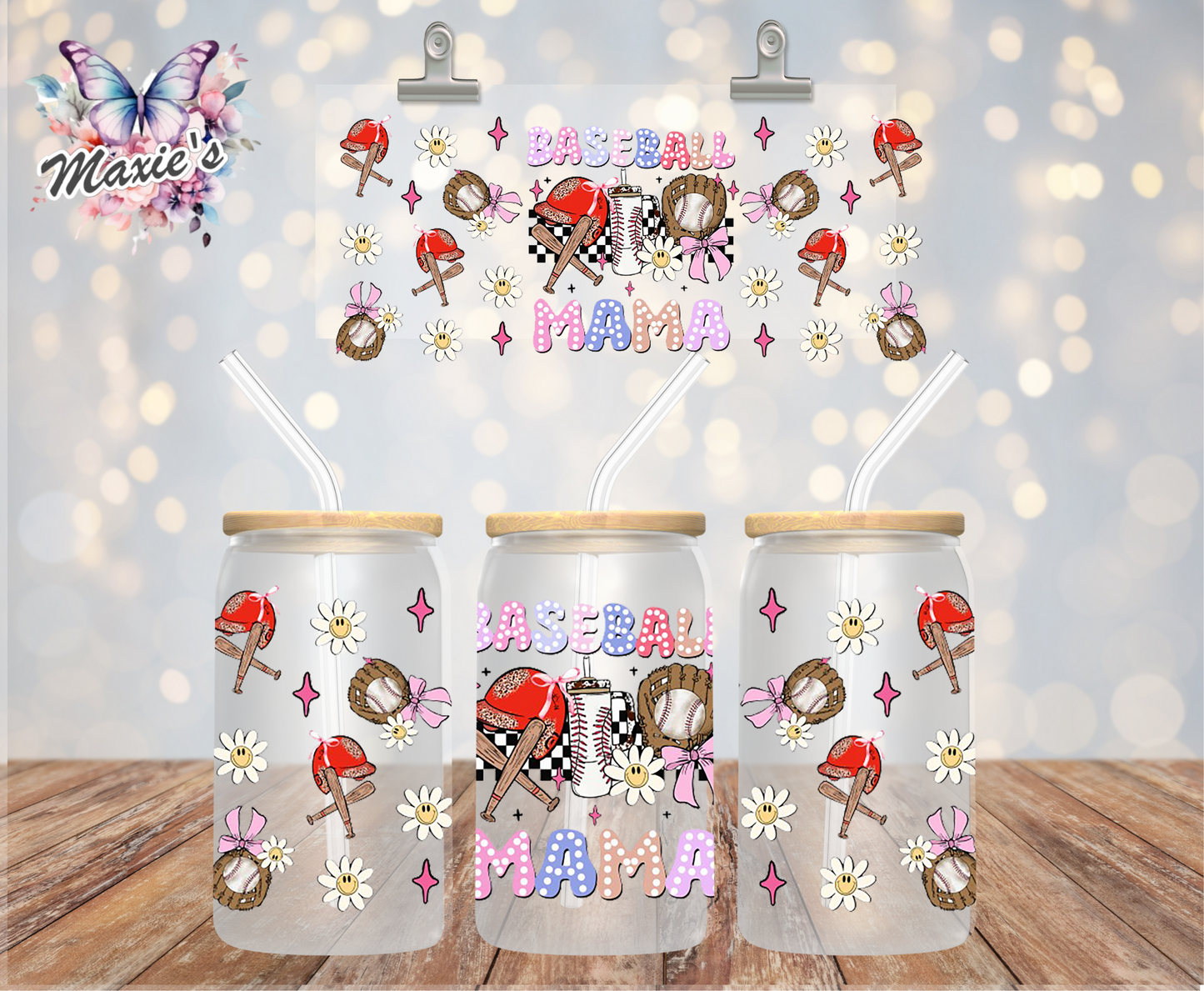 Baseball ⚾️ Mama Smiley Daisy Theme 16oz. UVDTF Cup Wrap