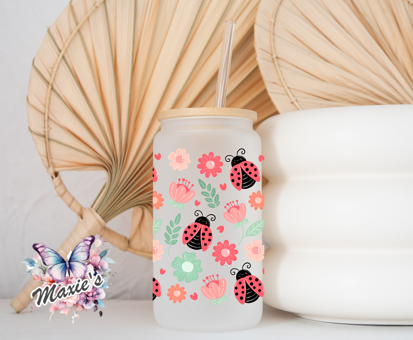 Spring Floral Lady Bugs Graphic Design 16oz. UVDTF Cup Wrap