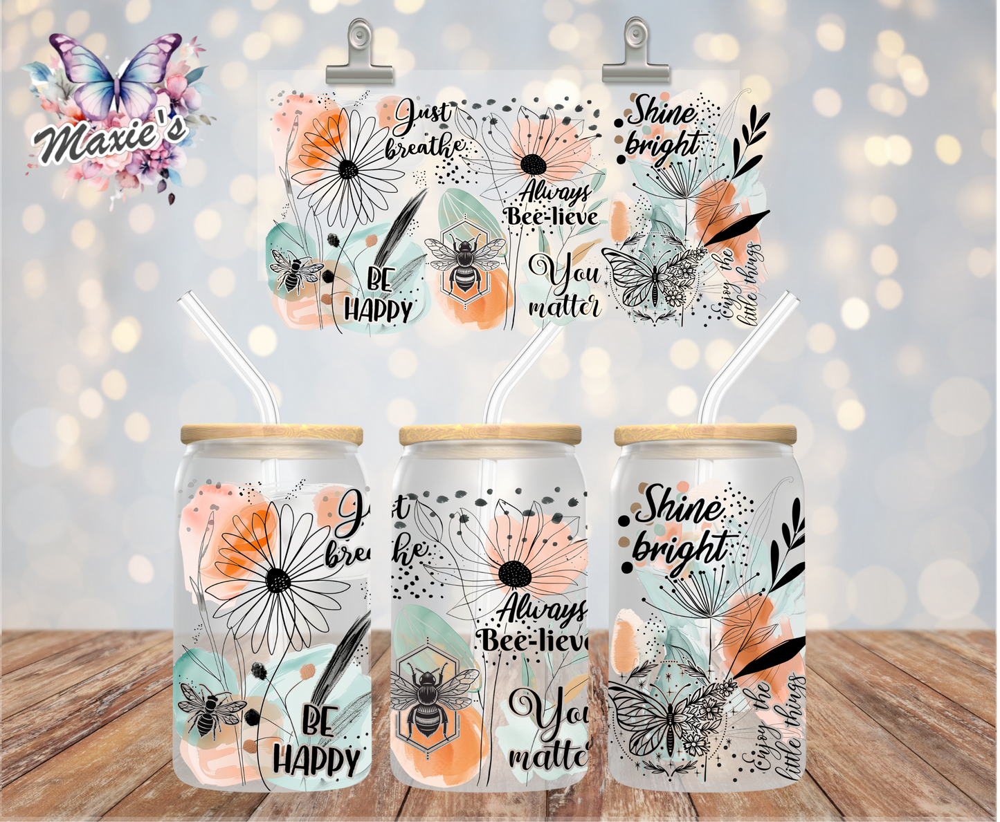 Boho Floral Daily Affirmation Graphic Design 16oz. UVDTF Cup Wrap