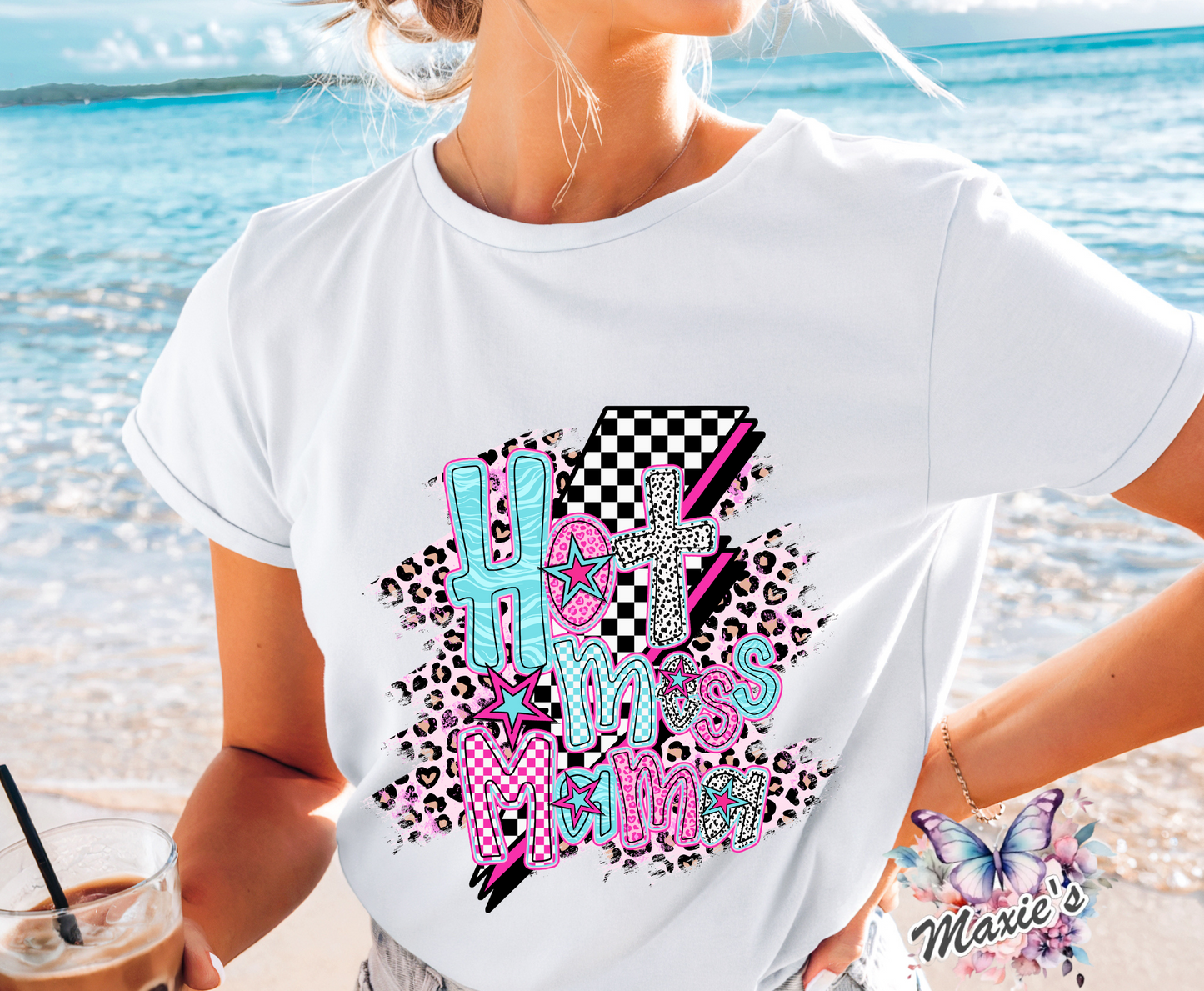Hot Mess Mama Lighting Bolt Graphic Design DTF Transfer Print
