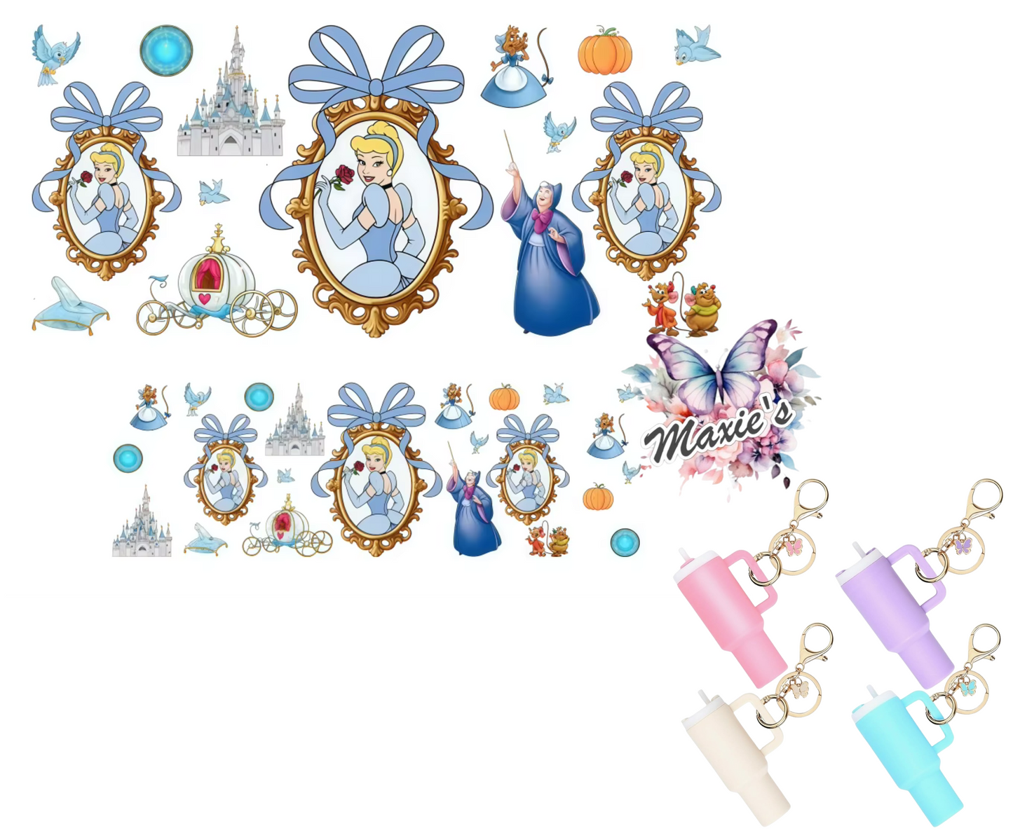 Cinderella Graphic Design UVDTF Mini Stanley Tumblr Keychain Decal