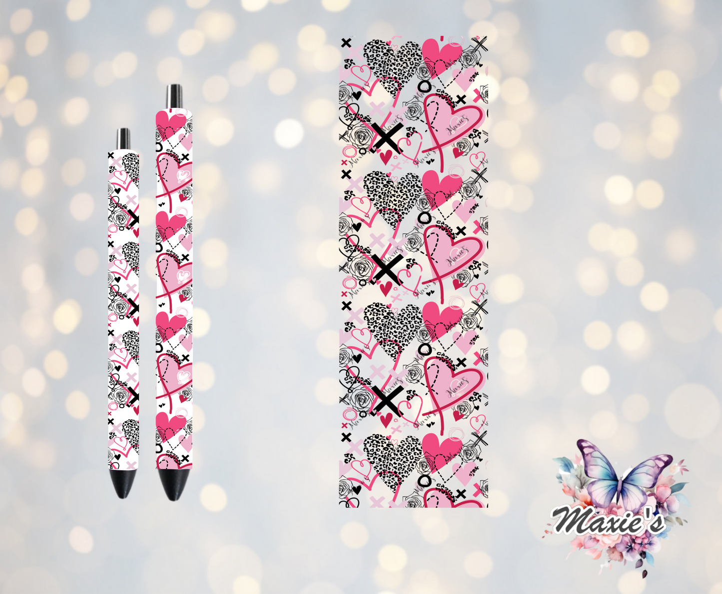 Retro Hearts Theme UVDTF Pen Wrap/Bookmark Decal