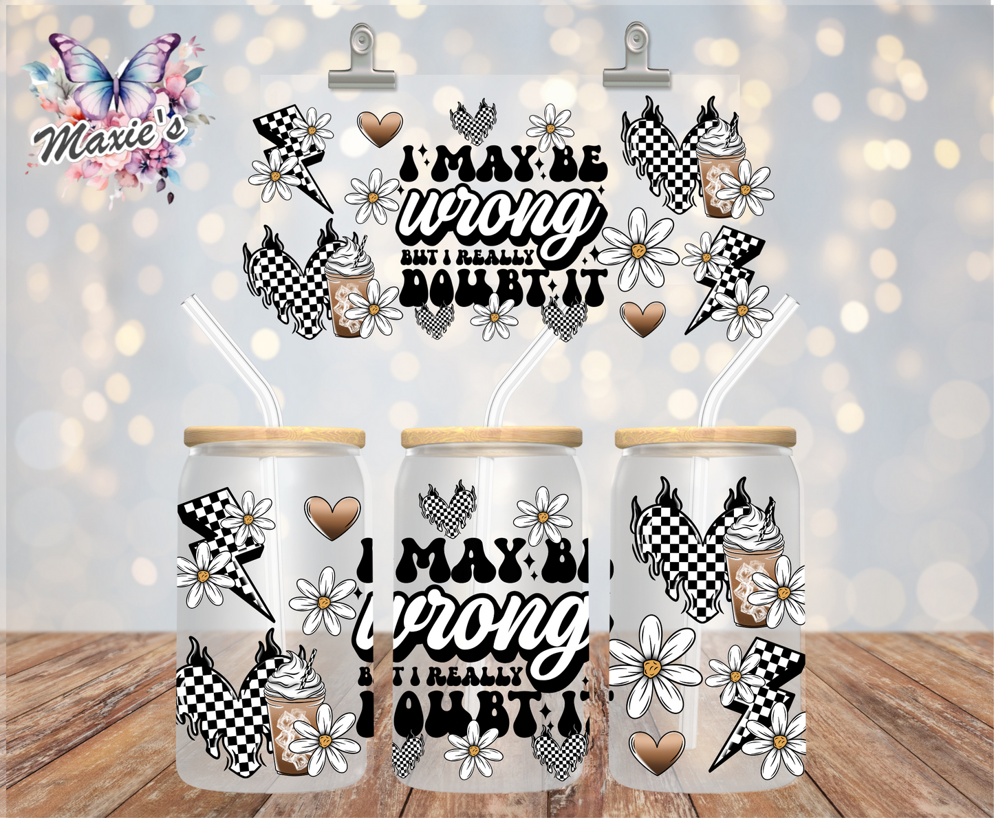 I May Be Wrong Retro Checkered Graphic Design 16oz. UVDTF Cup Wrap