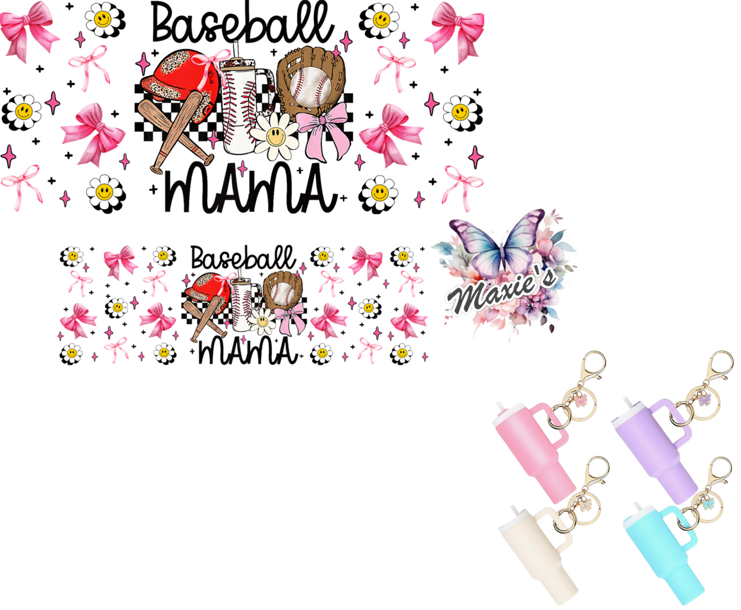 Baseball ⚾️ Mama Graphic Design UVDTF Mini Stanley Tumblr Keychain Decal