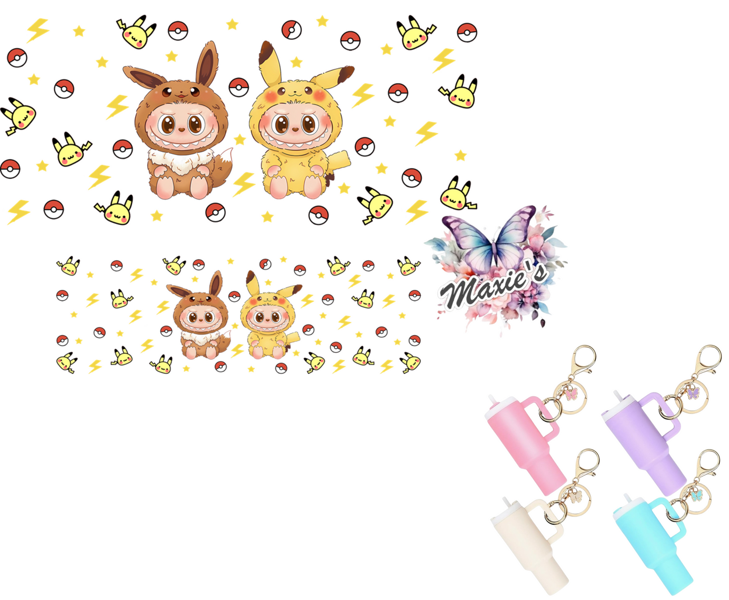 Pikachu Labubu Graphic Design Mini Tumblr Keychain Decal