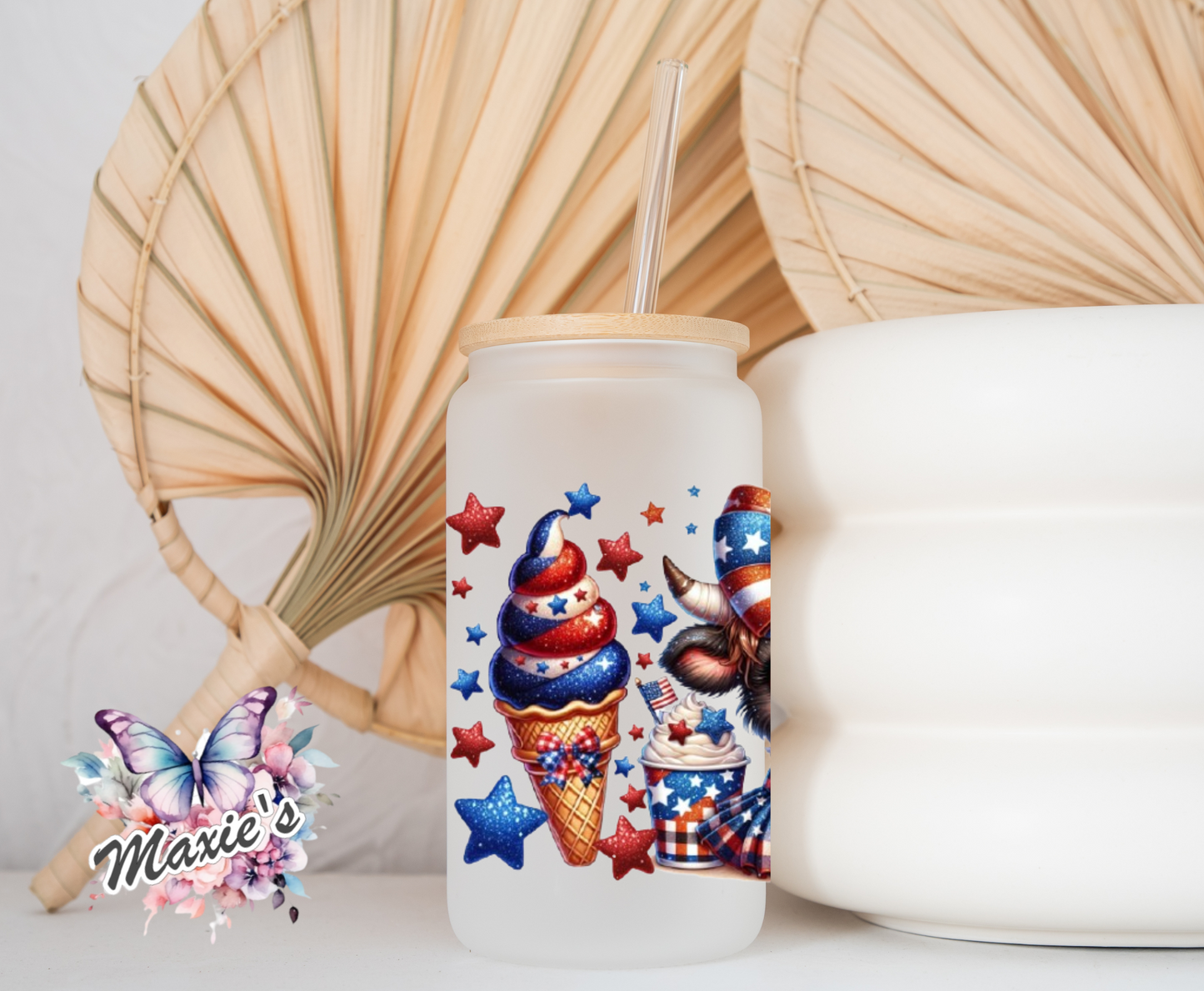 4th of July Highlander Cow Graphic Design 16oz. UVDTF Cup Wrap