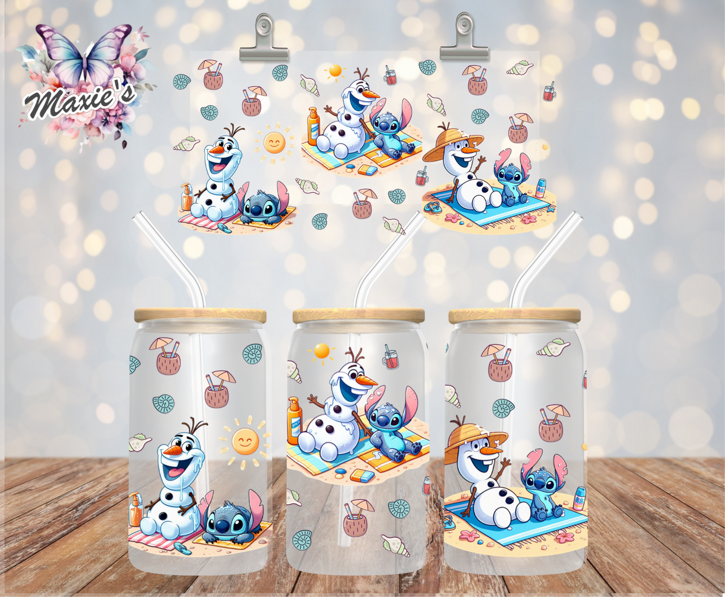 Olaf & Stitch Summer Fun Graphic Design 16oz. UVDTF Cup Wrap