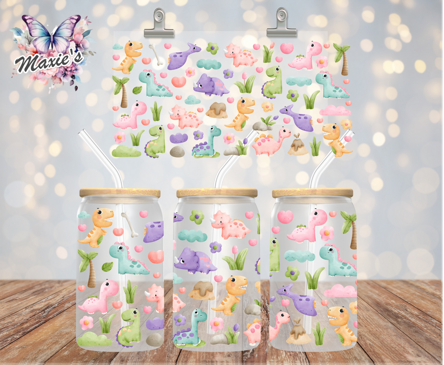 Cute Baby Dino Theme 16oz. UVDTF Cup Wrap