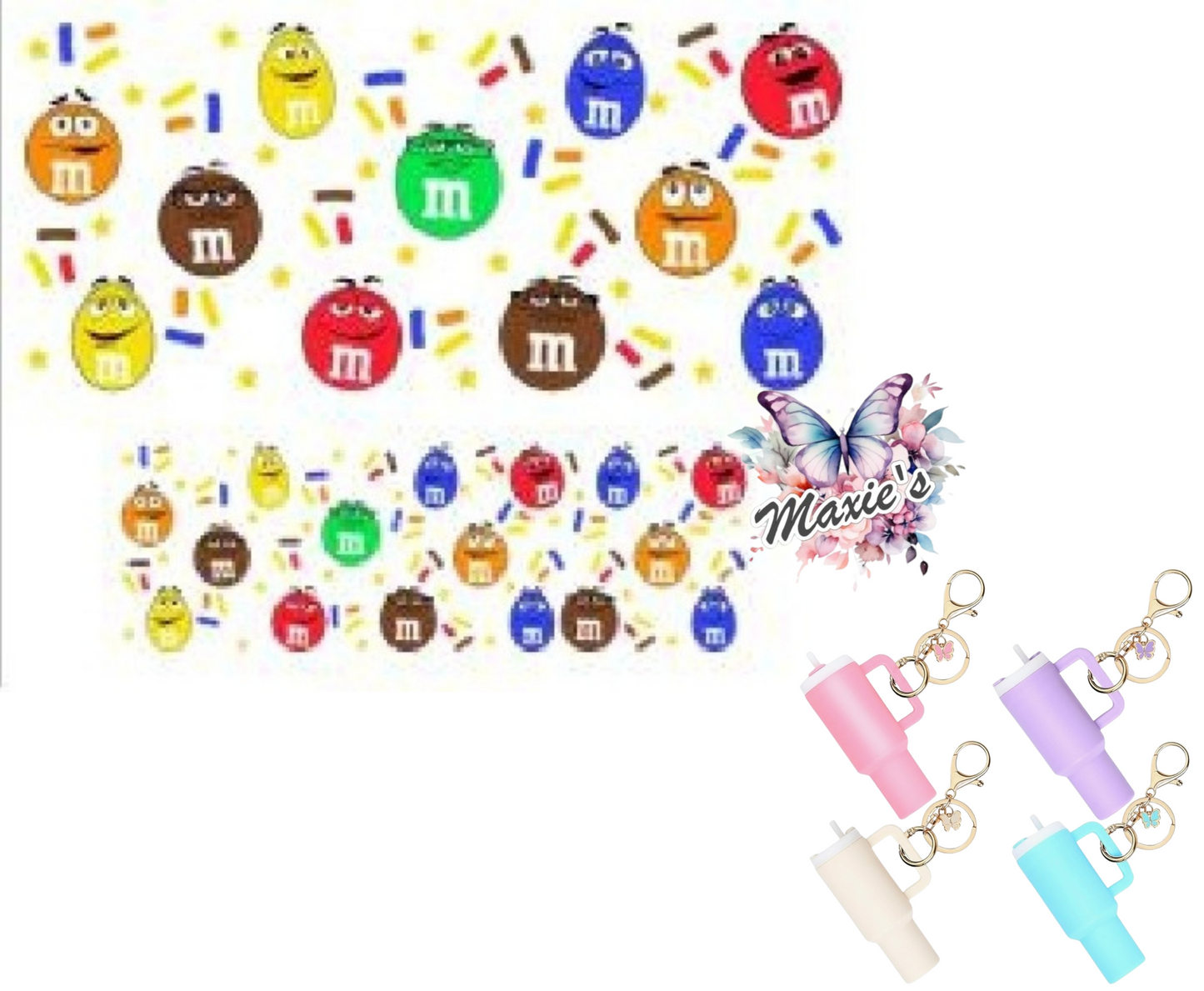 M & M Chocolate Theme UVDTF Mini Stanley Tumblr Keychain Decal