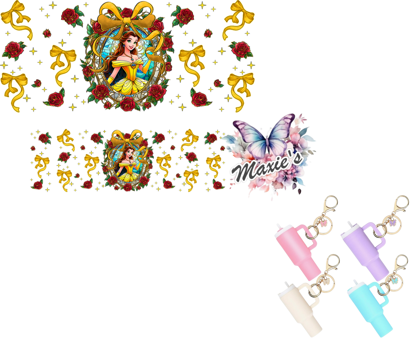 Princess Bella Graphic Design UVDTF Mini Stanley Tumblr Keychain Decal