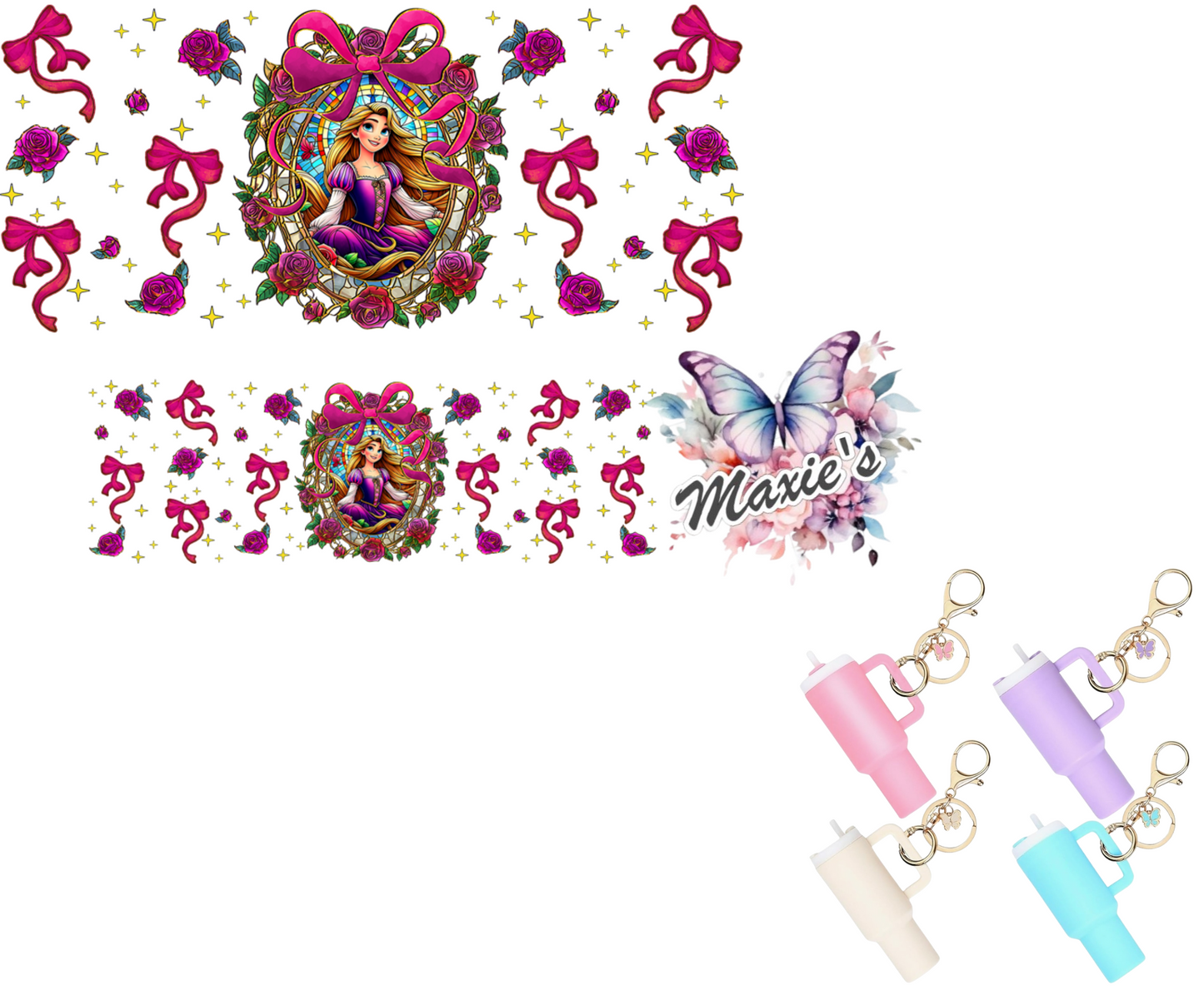 Princess Rapunzel Graphic Design UVDTF Mini Stanley Tumblr Keychain Decal