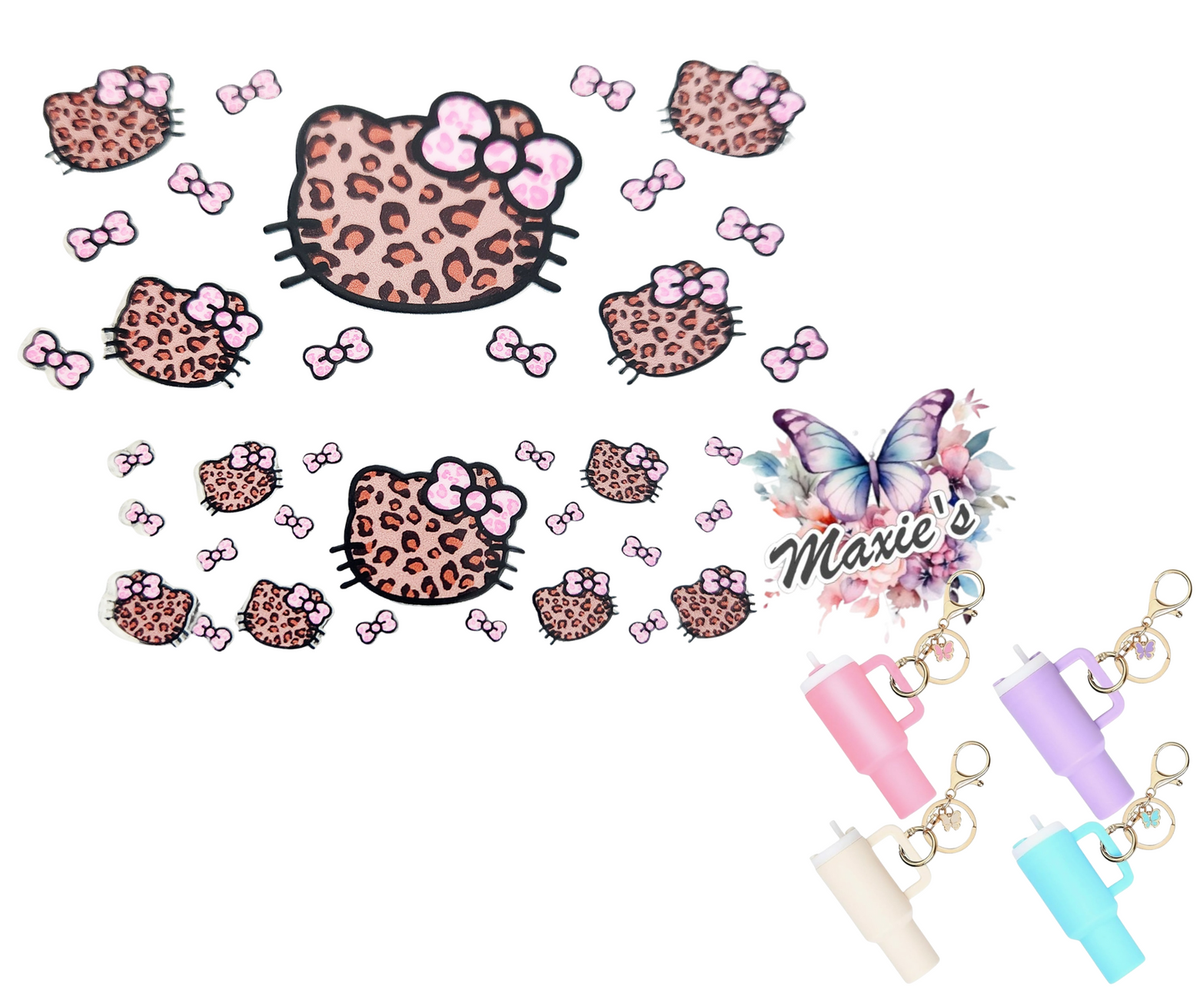 Leopard Theme Kitty & Bows Graphic Design UVDTF Mini Stanley Tumblr Keychain Decal