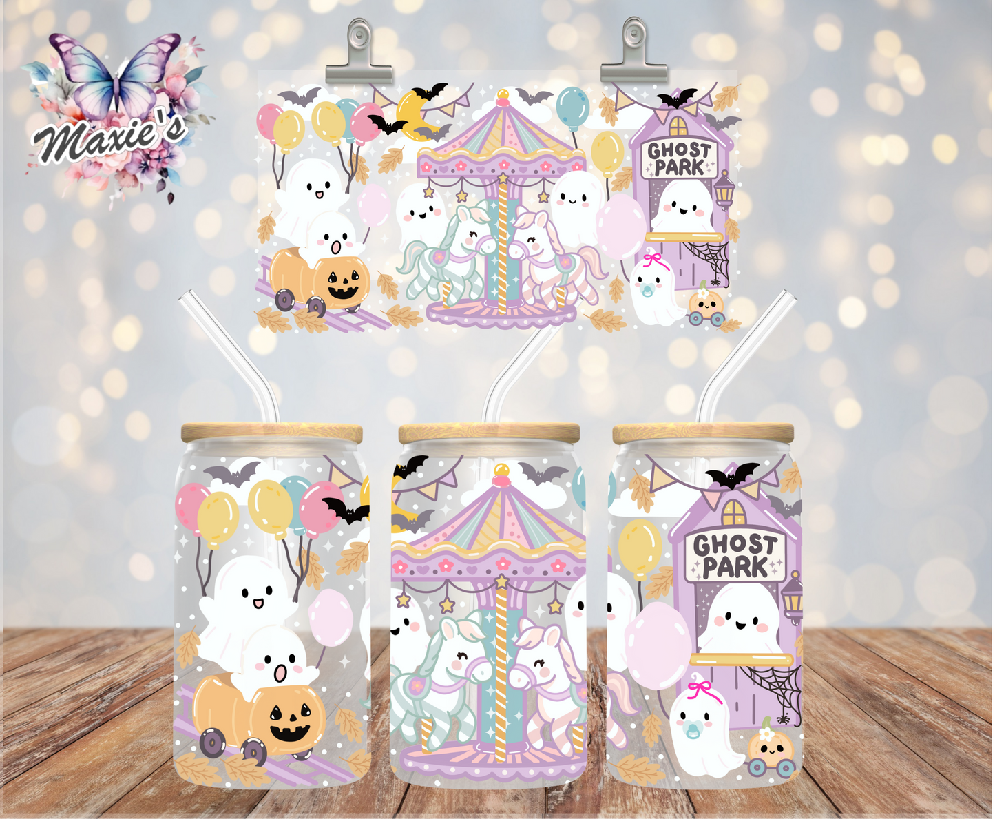 Pastel Color Cute Ghostie Fairy Park Graphic Design 16oz. UVDTF Cup Wrap