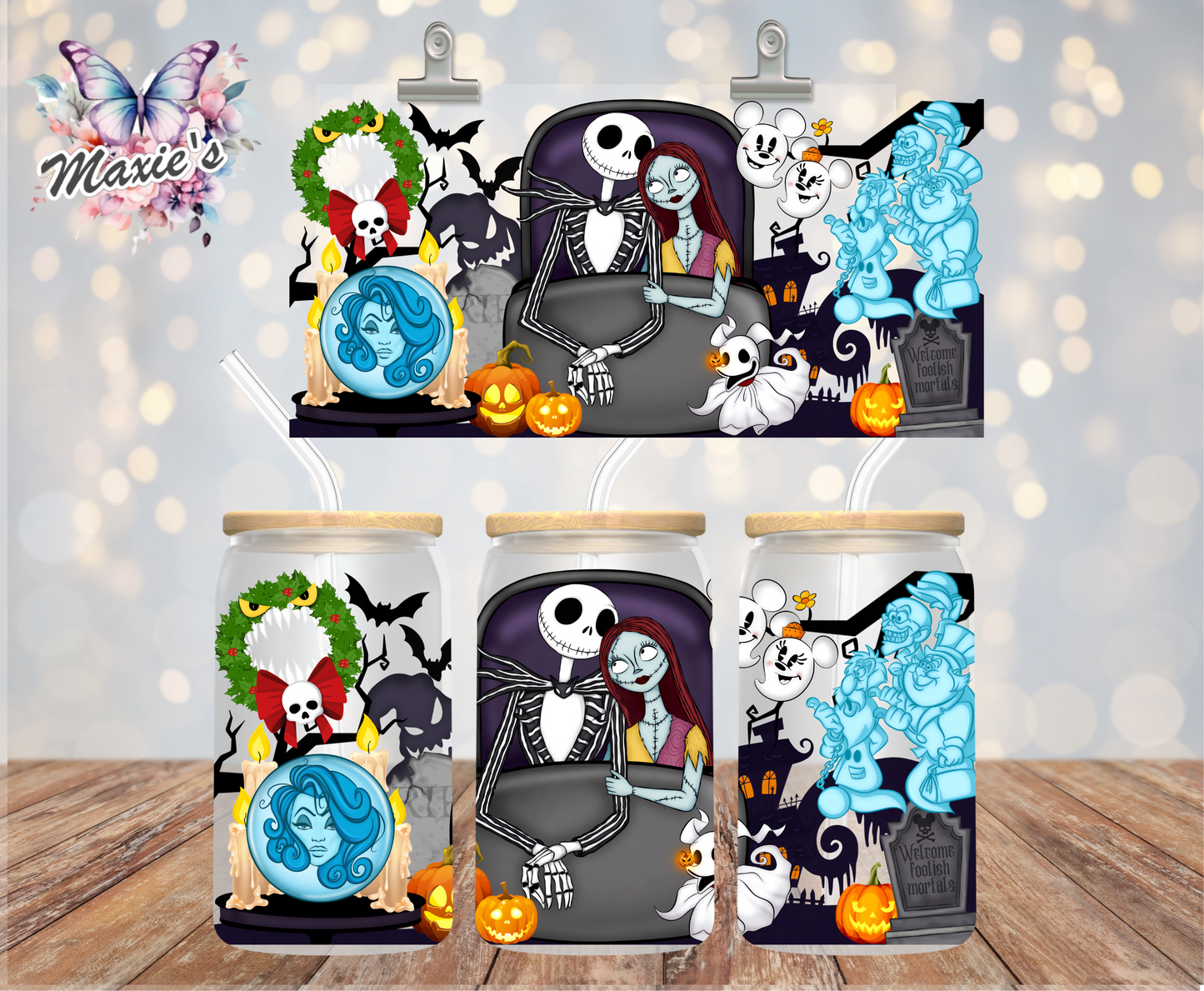Jack & Sally Halloween Romance Graphic Design 16oz UVDTF Cup Wrap