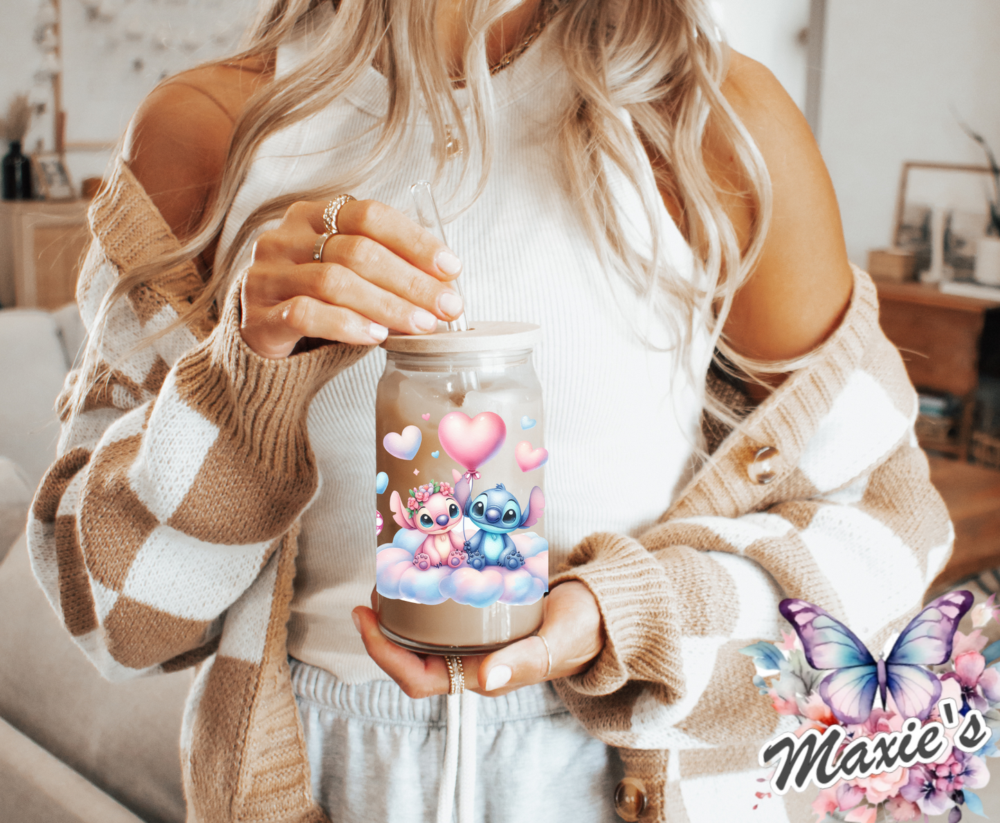 ✨️Double-Sided✨️ Stitch Romance In The Cloud Graphic Design 16oz. UVDTF Cup Wrap