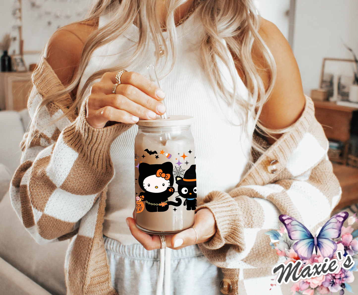 ✨Double-Sided ✨️ Spooky Halloween Hello-Kitty Graphic Design 16oz UVDTF Cup Wrap