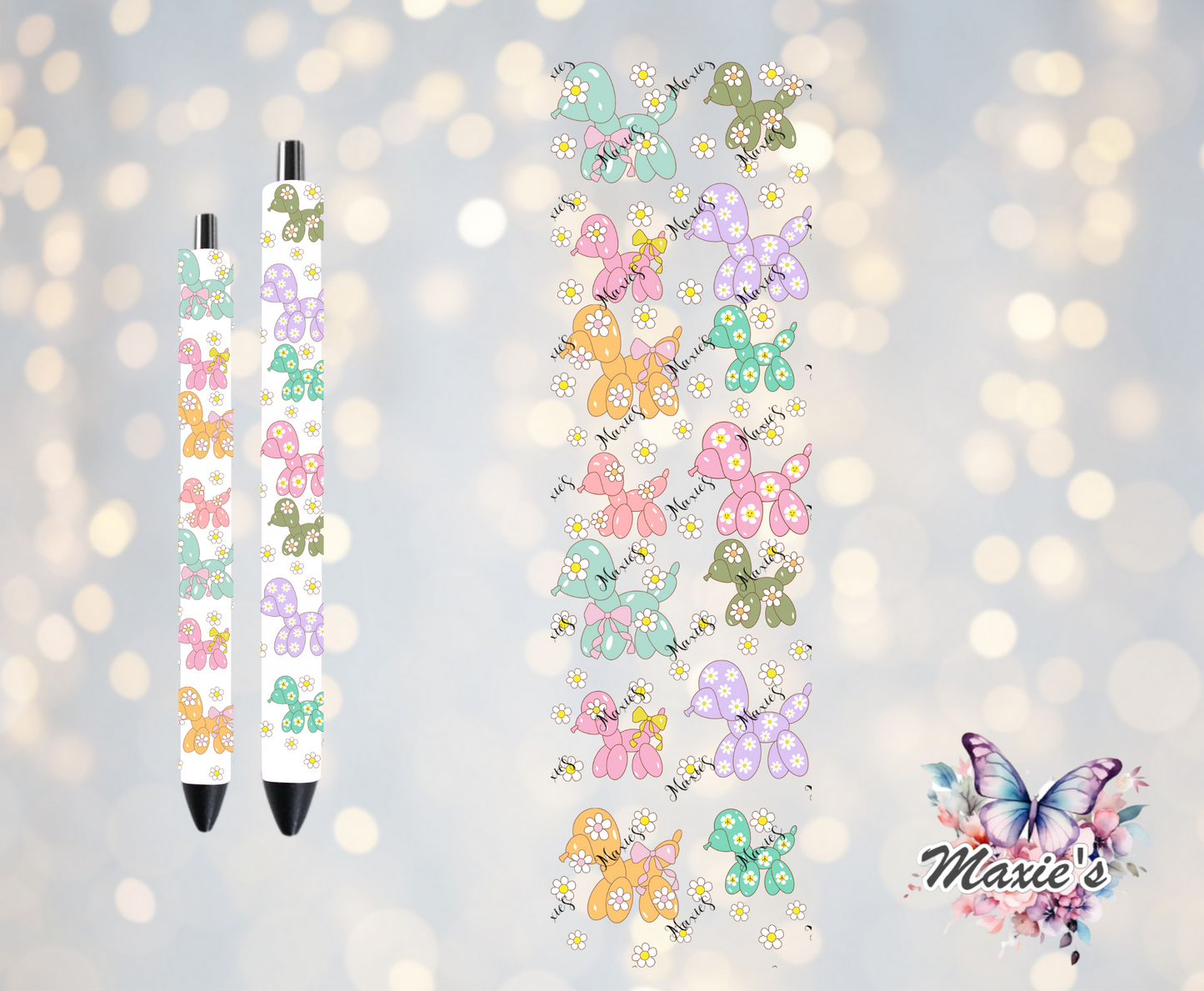 Colorful Balloon Dogs Daisy Theme UVDTF Pen Wrap/ Bookmark Decal